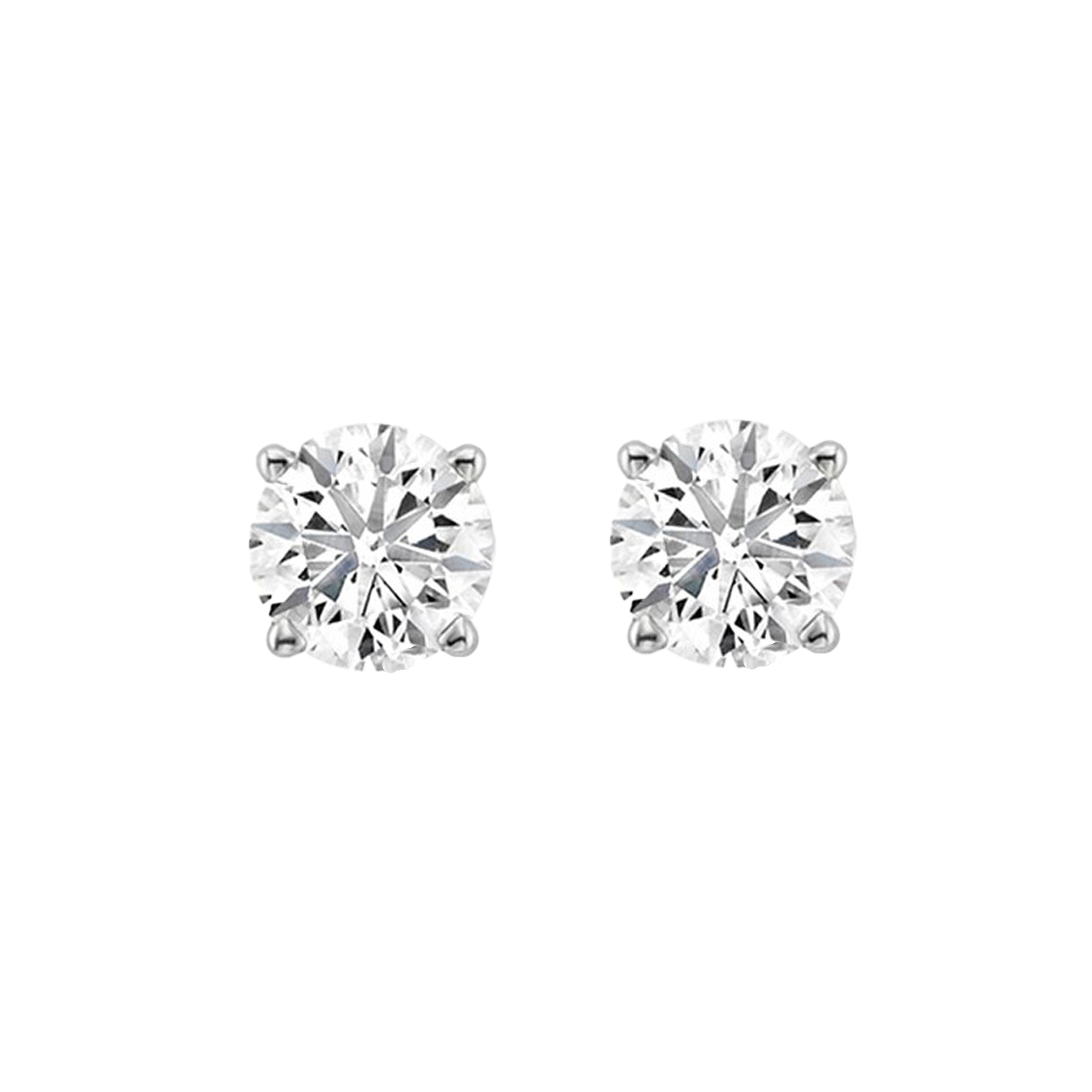 1.0 Carat Lab Grown Solitaire Earrings, EF Color, VVS-VS Clarity, 18k white gold