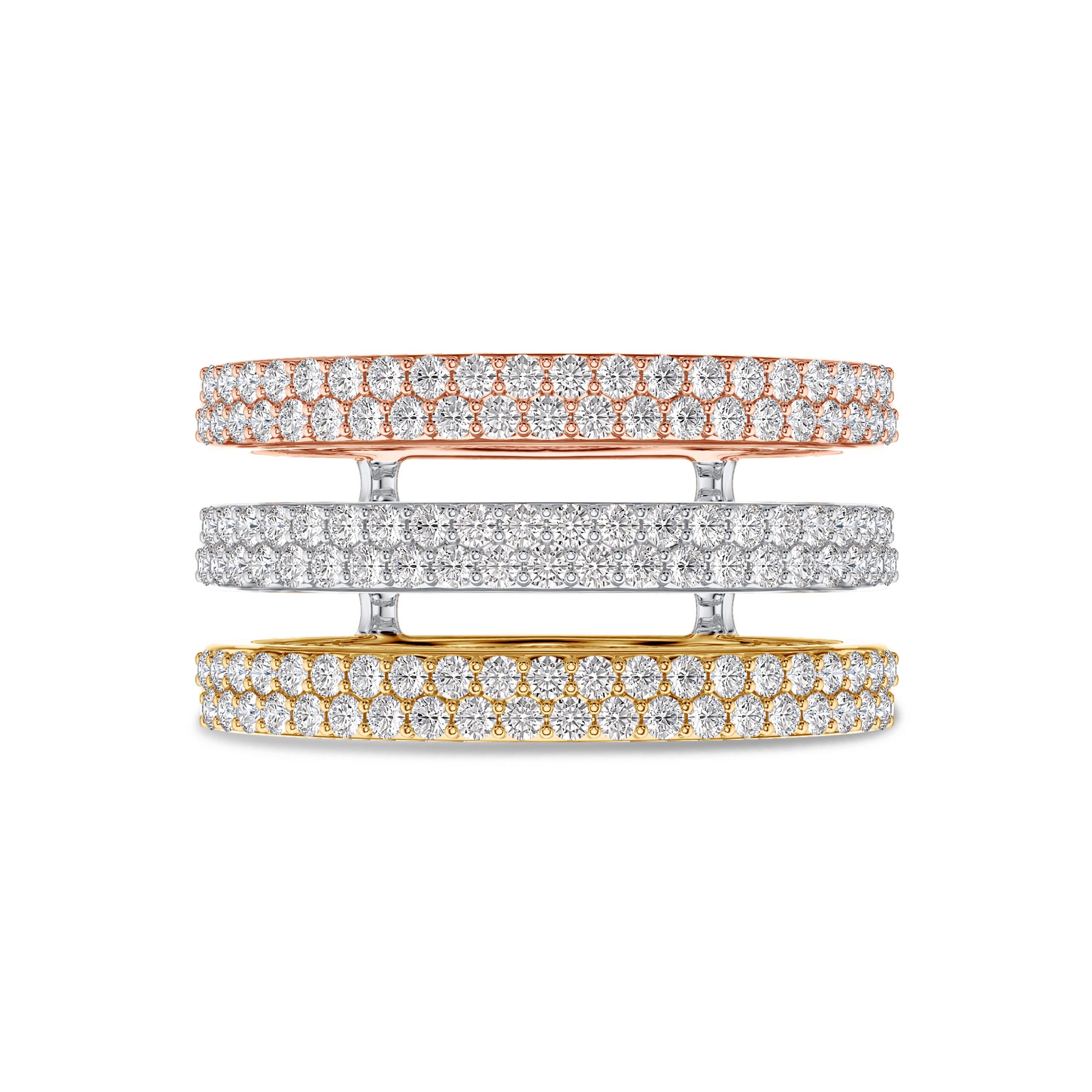 Tri color diamond ring in 18k rose, white and yellow gold, 0.92 carat, FG color, SI clarity