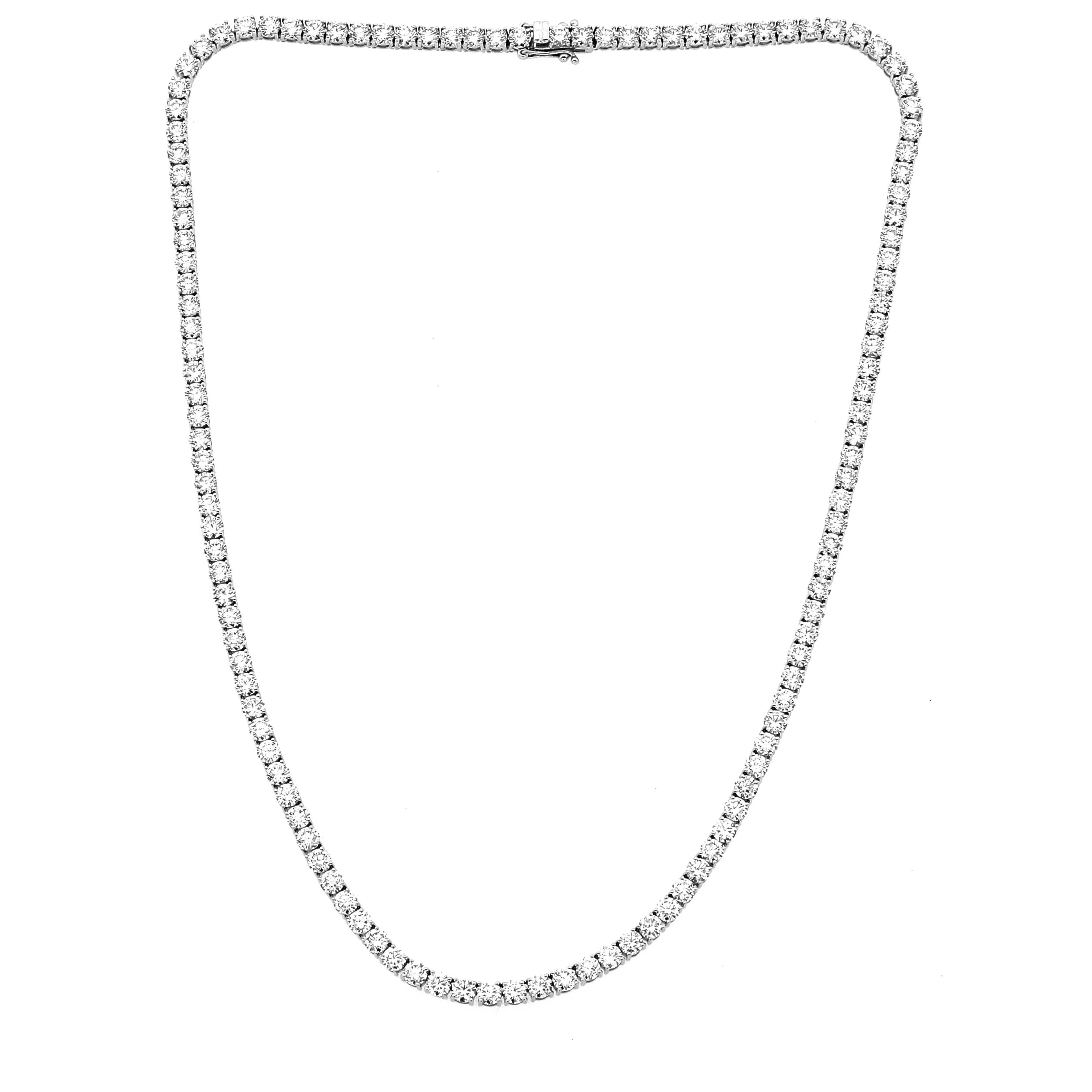11.51 Carat Full Lab Grown Tennis Necklace, 18k white gold, EF Color, VVS-VS Clarity