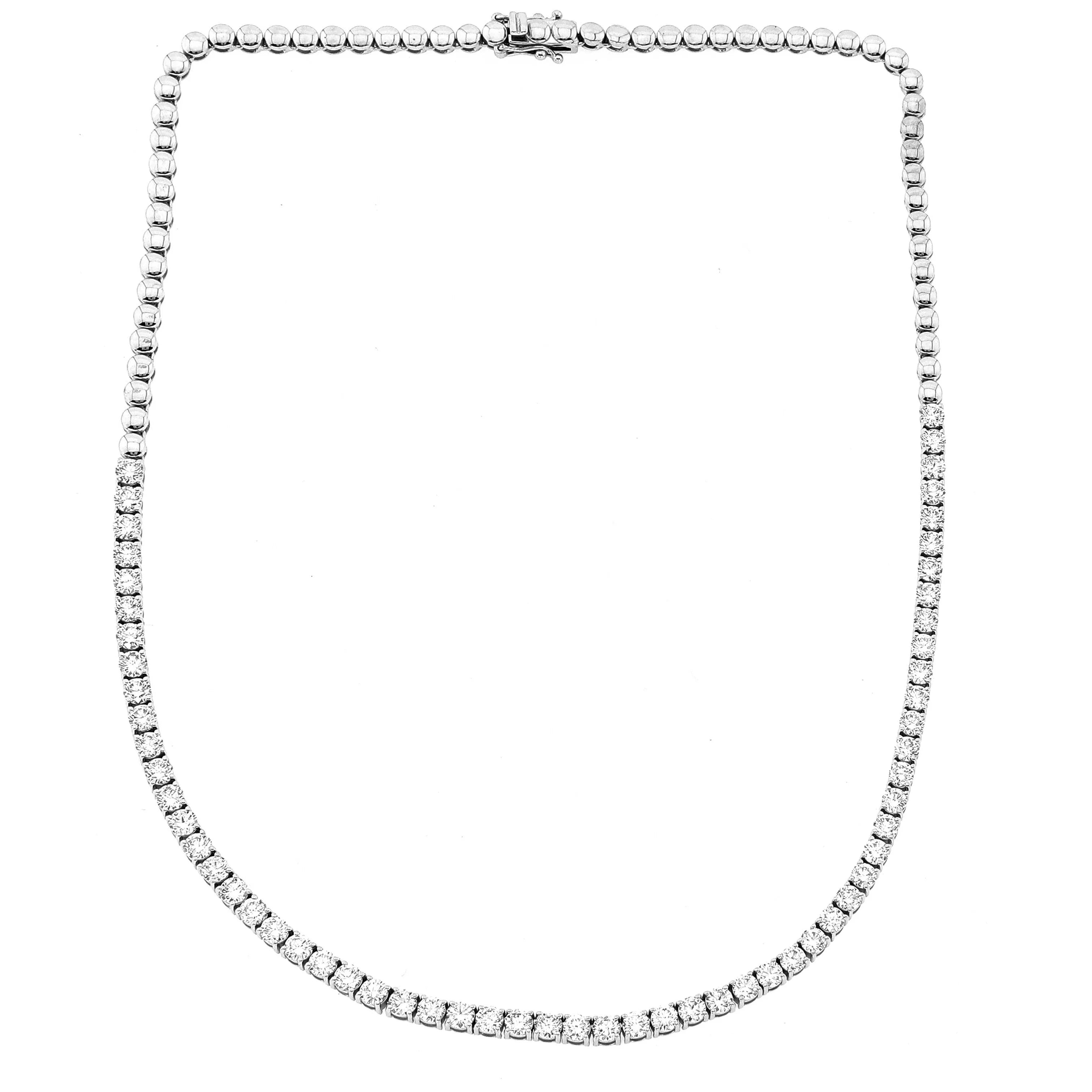 12.67 Carat Half Lab Grown Tennis Necklace, EF Color, VVS-VS Clarity, 18k white gold