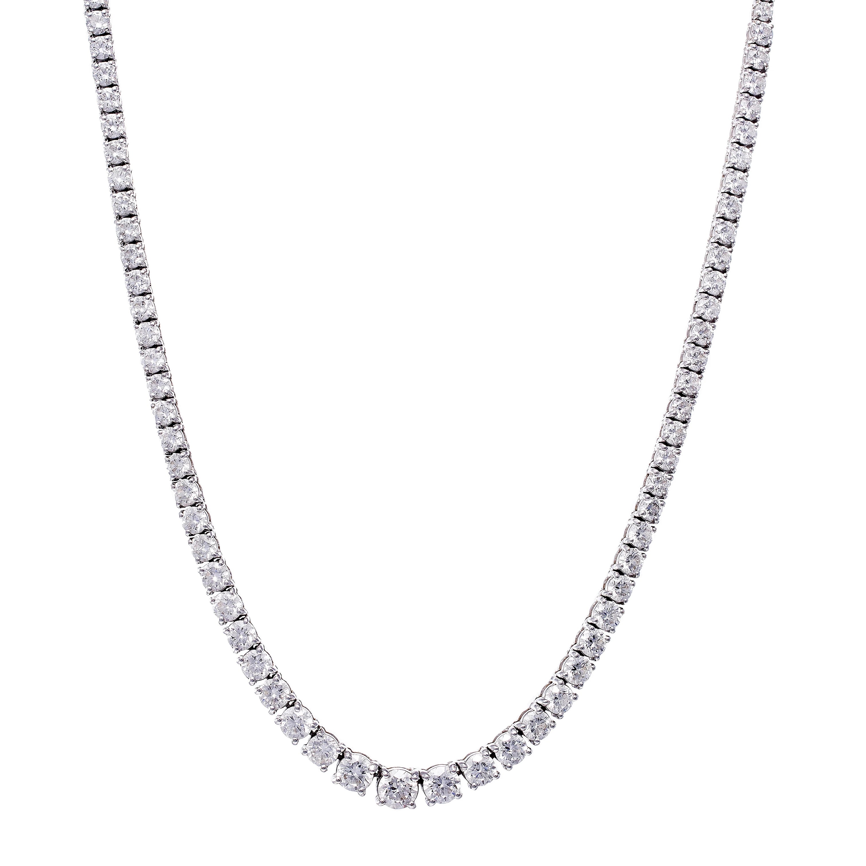 24.84 Carat Full Lab Grown Tennis Necklace, EF Color, VVS-VS Clarity, 18k White Gold