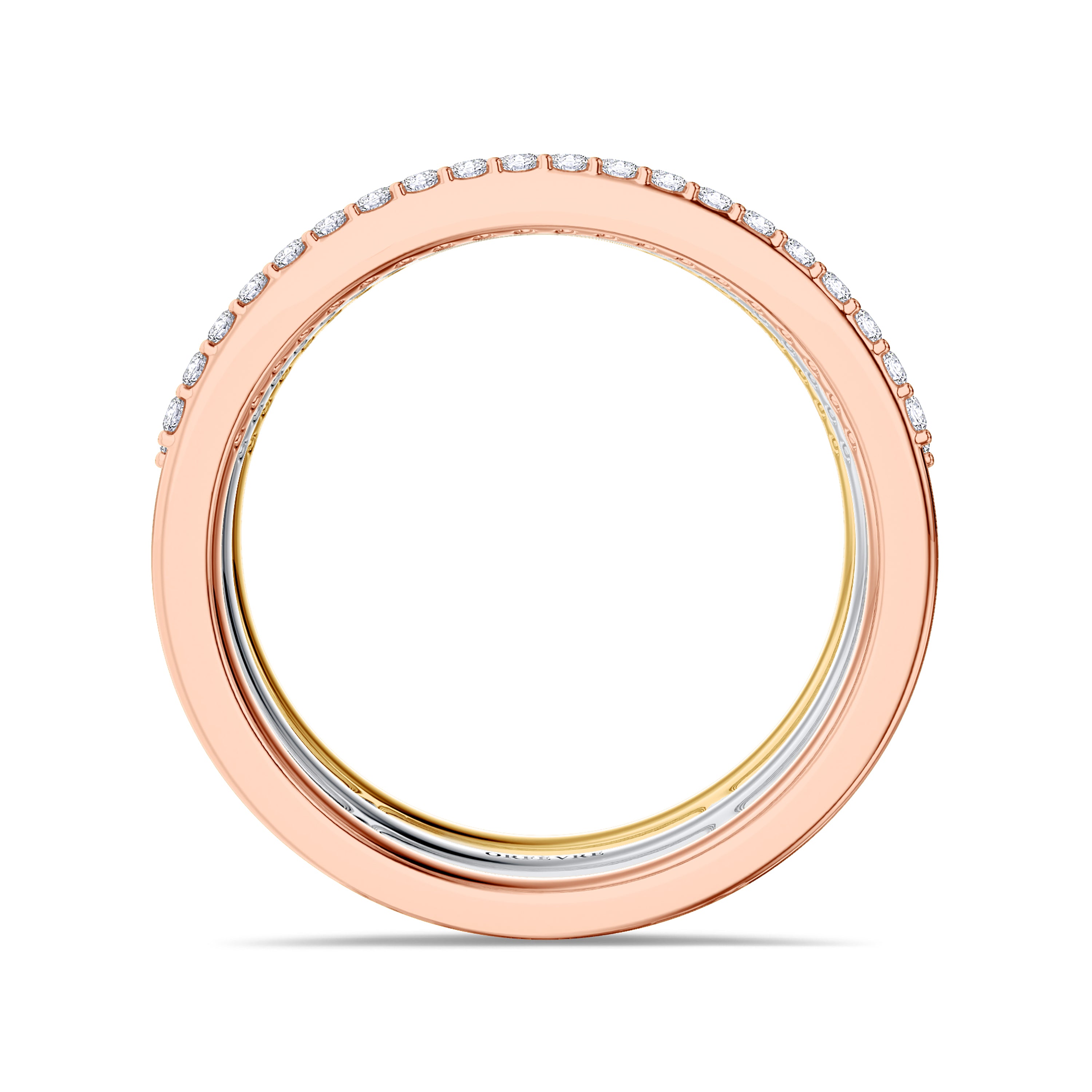 Tri color diamond ring in 18k rose, white and yellow gold, 0.92 carat, FG color, SI clarity