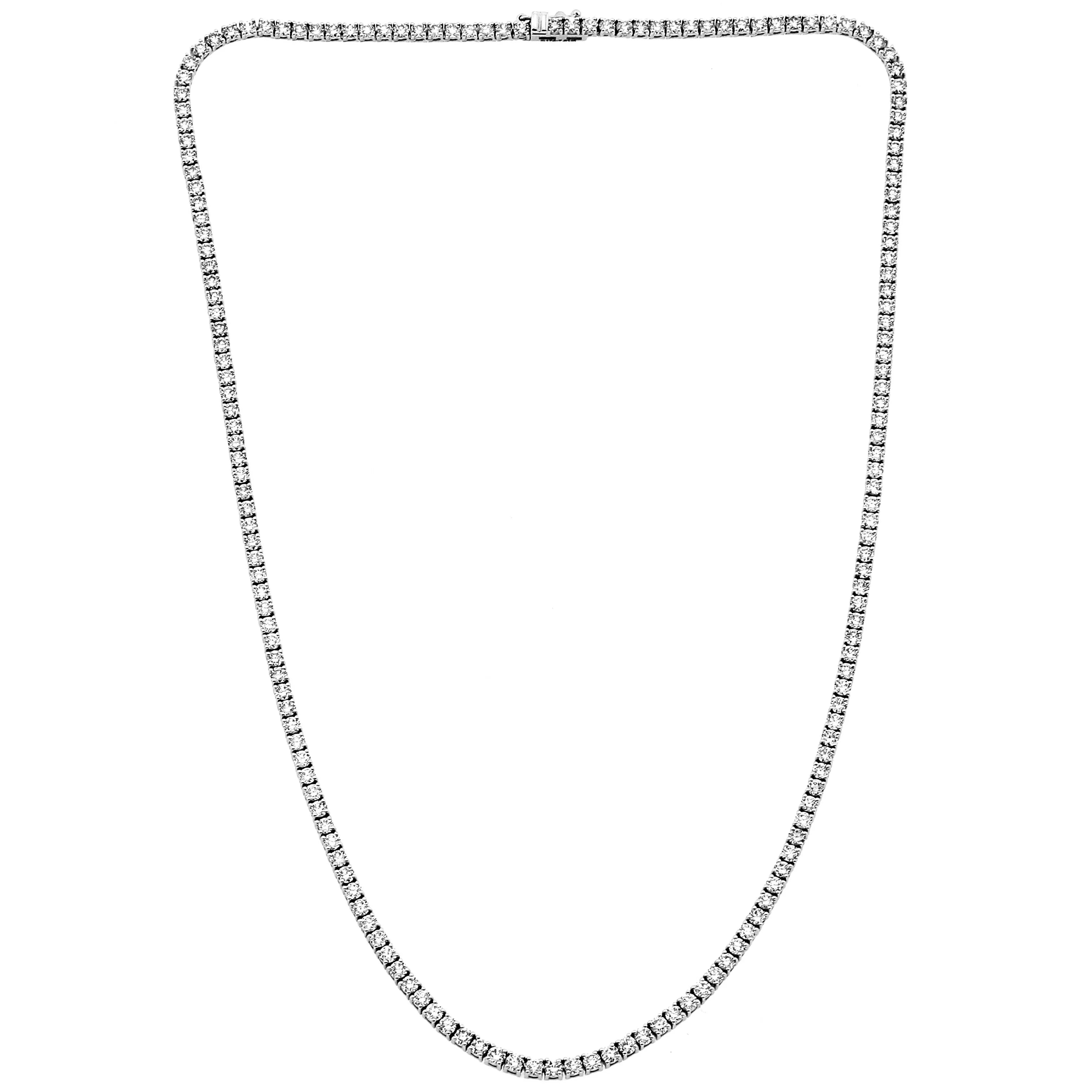 7.61 Carat Lab Grown Tennis Necklace, EF Color, VVS-VS Clarity, 18k White Gold