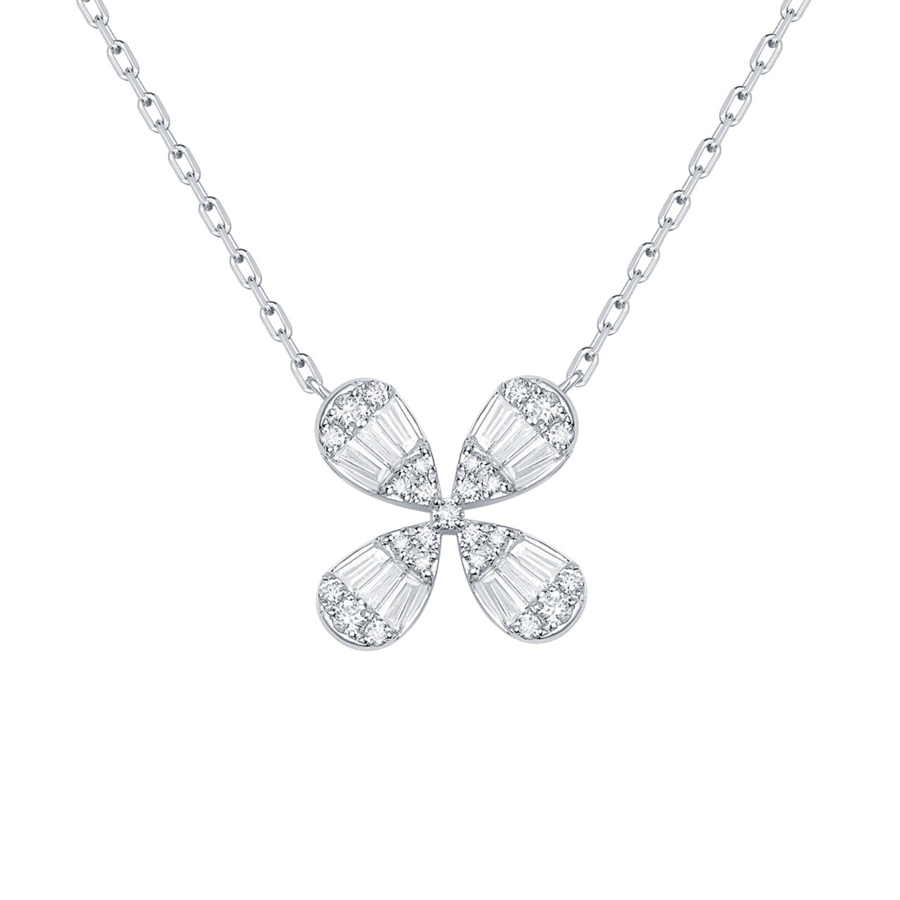 Leaf Diamond Necklace, FG Color, VS-SI Clarity, 18k white gold