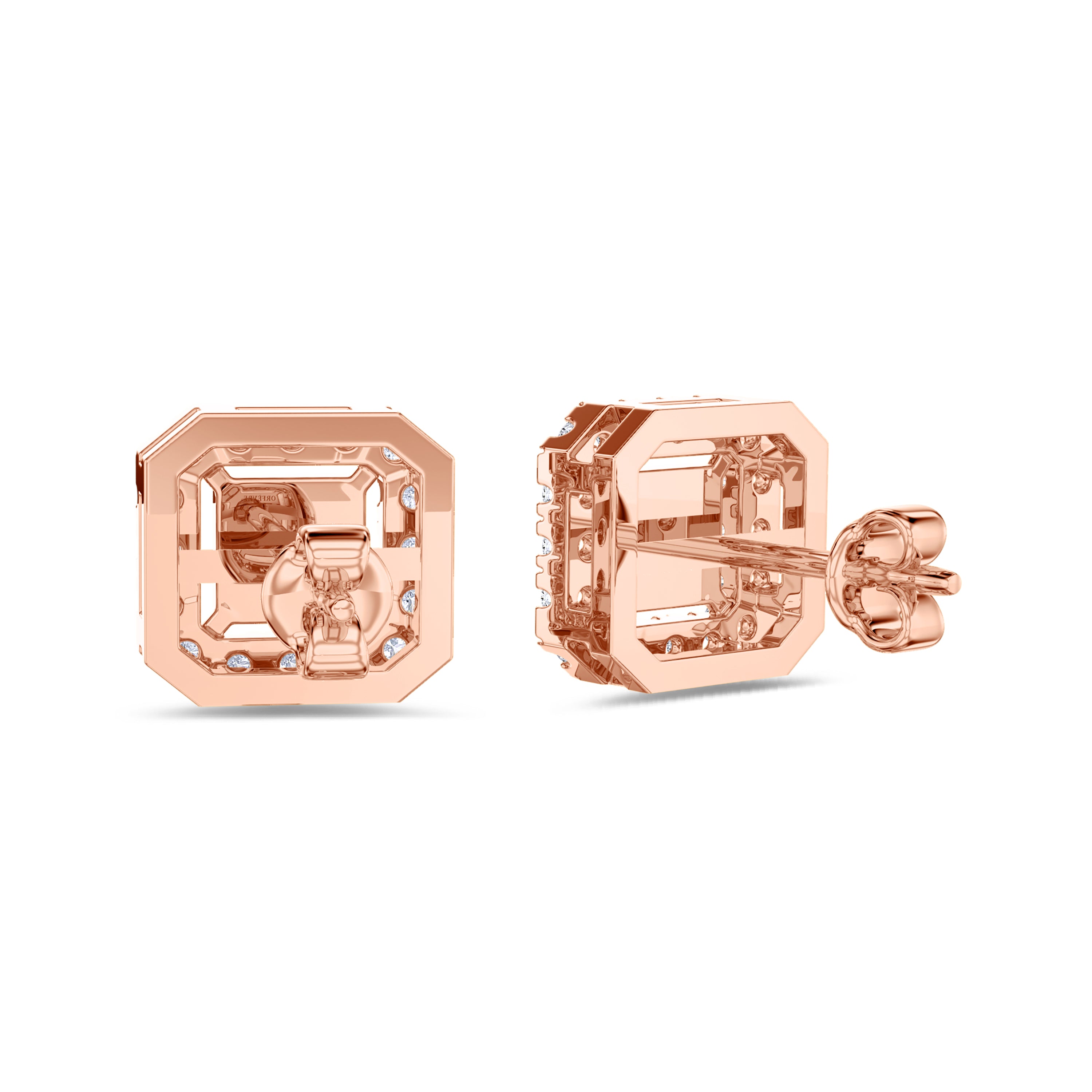 octagonal shaped cluster diamond earrings in 18k rose gold, FG color and SI clarity, 0.3 carat