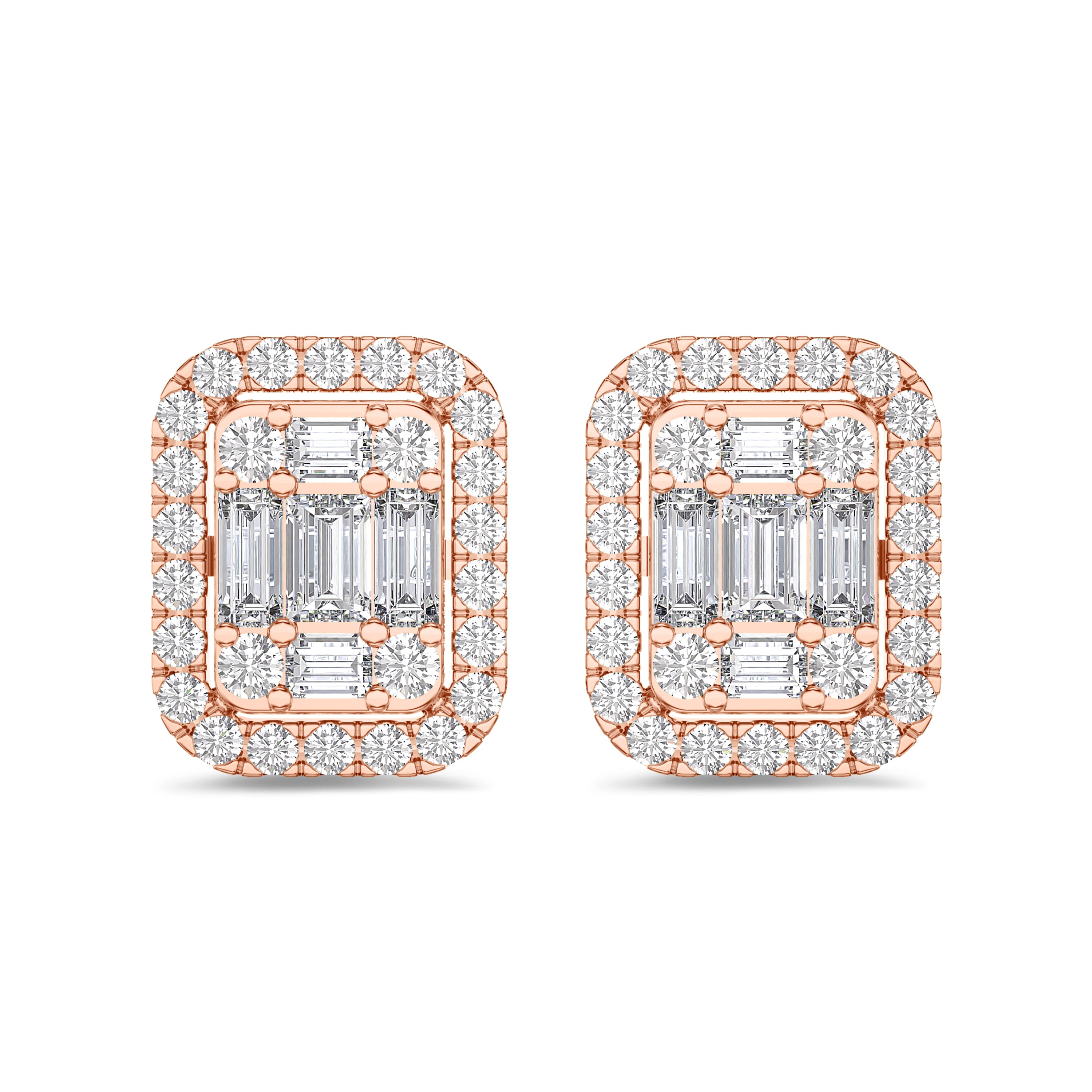 baguette and round cut rose gold diamond earrings in 18k, FG color and SI clarity. 0.48 carat #gold_rose