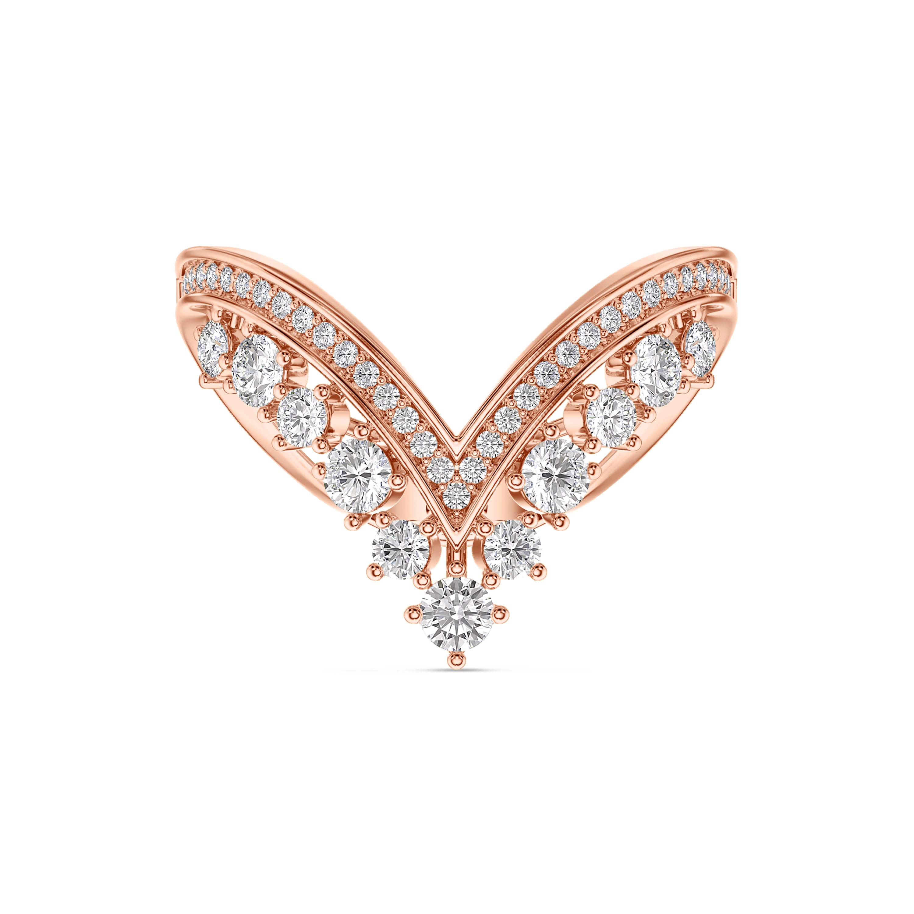 Chevron diamond ring in 18k gold, 0.70 carat, FG color and SI clarity #gold_rose