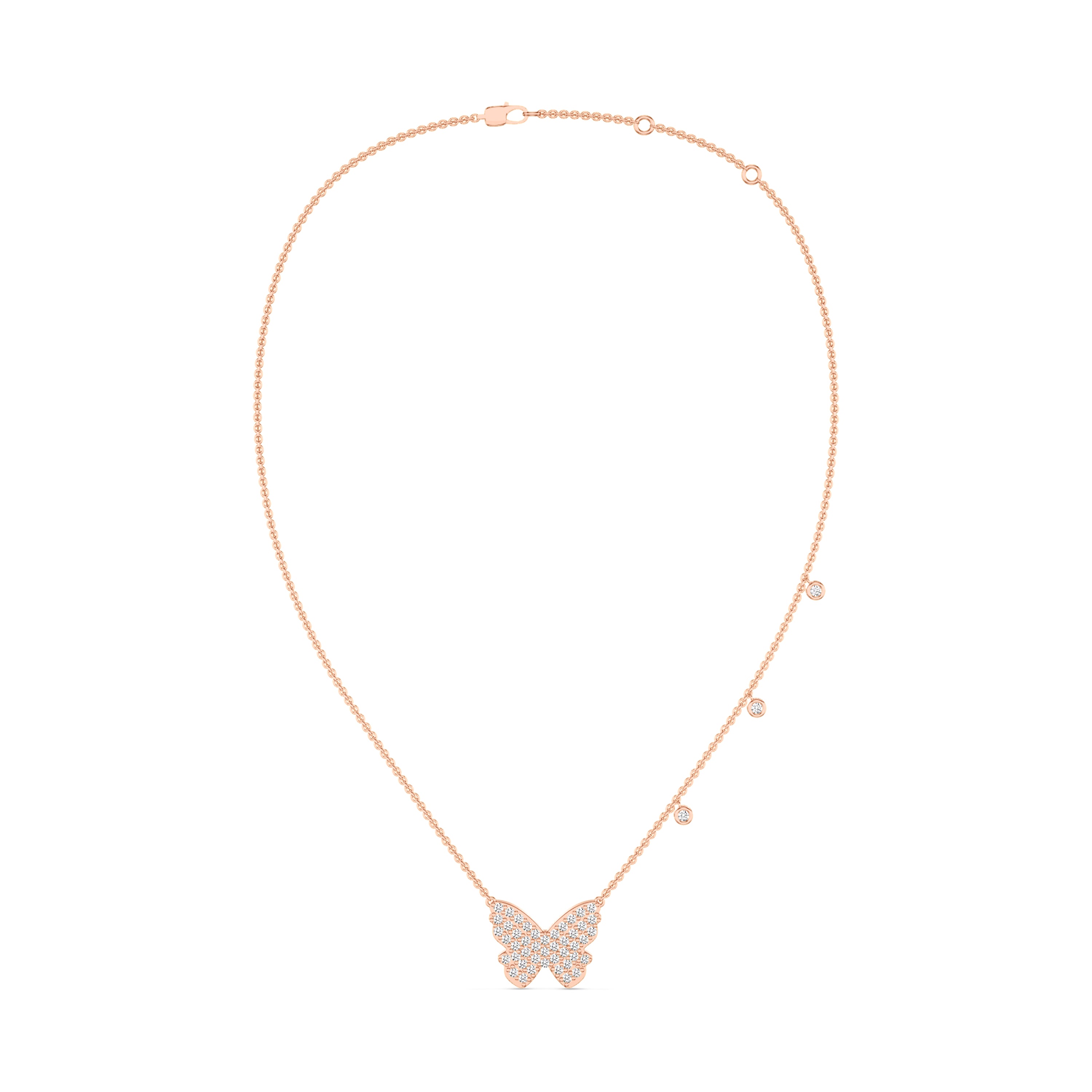 Butterfly diamond necklace in 18k gold, 0.49 carat, FG color and SI clarity #gold_rose