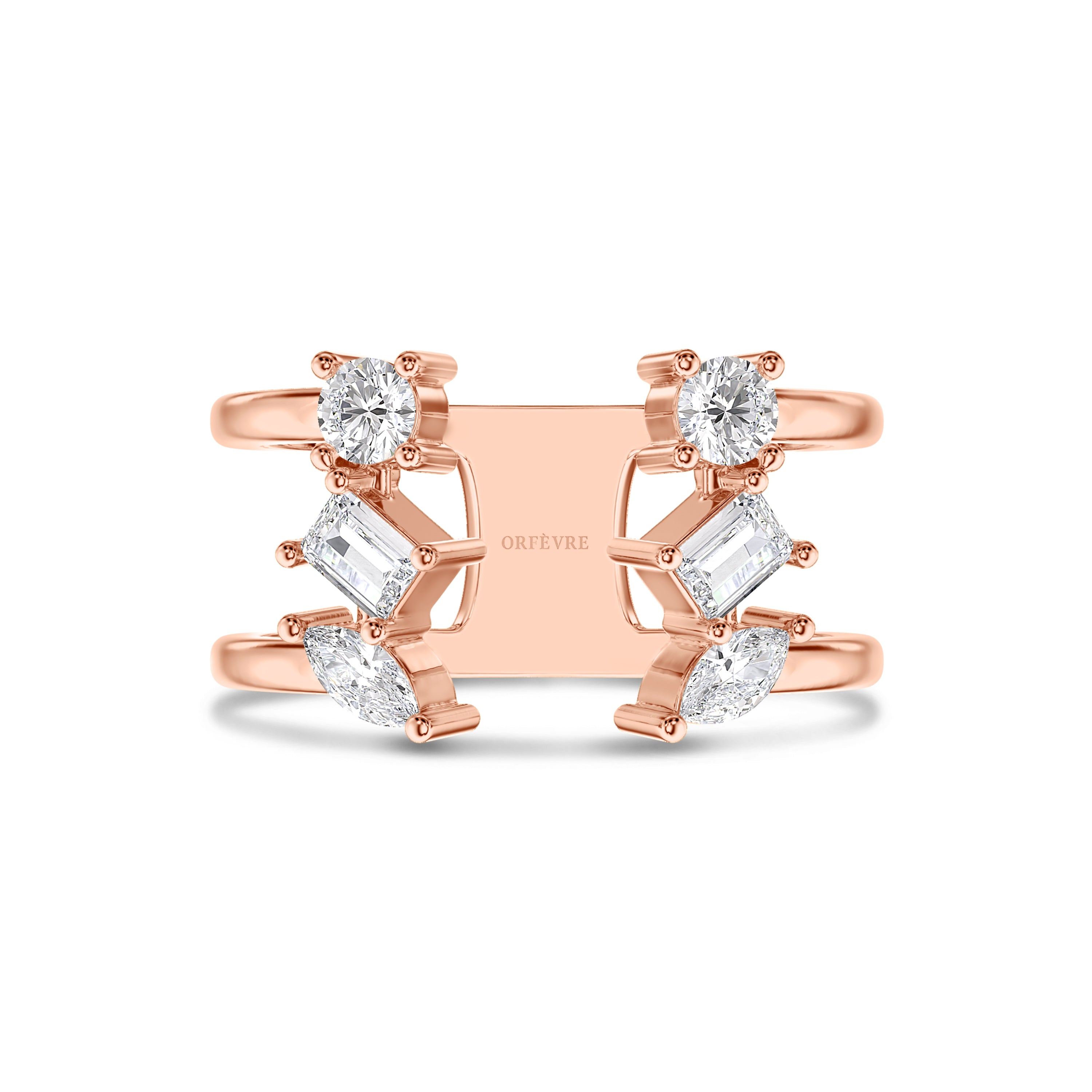 Tri diamond cut ring in 18k gold, 0.8 carats total, FG color and SI clarity #gold_rose