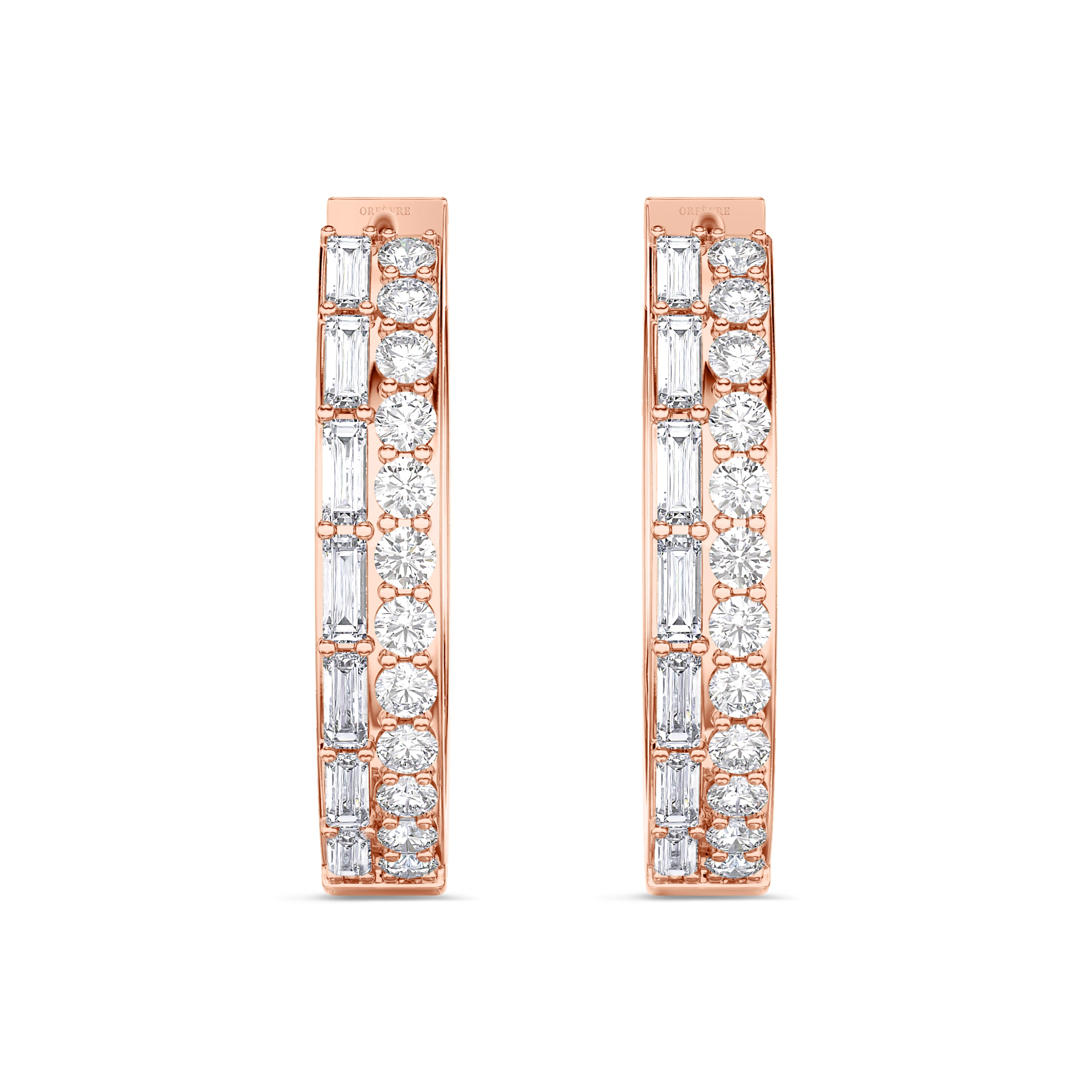 Double row diamond hoop earrings in around 0.94 carat, FG color, SI clarity #gold_rose