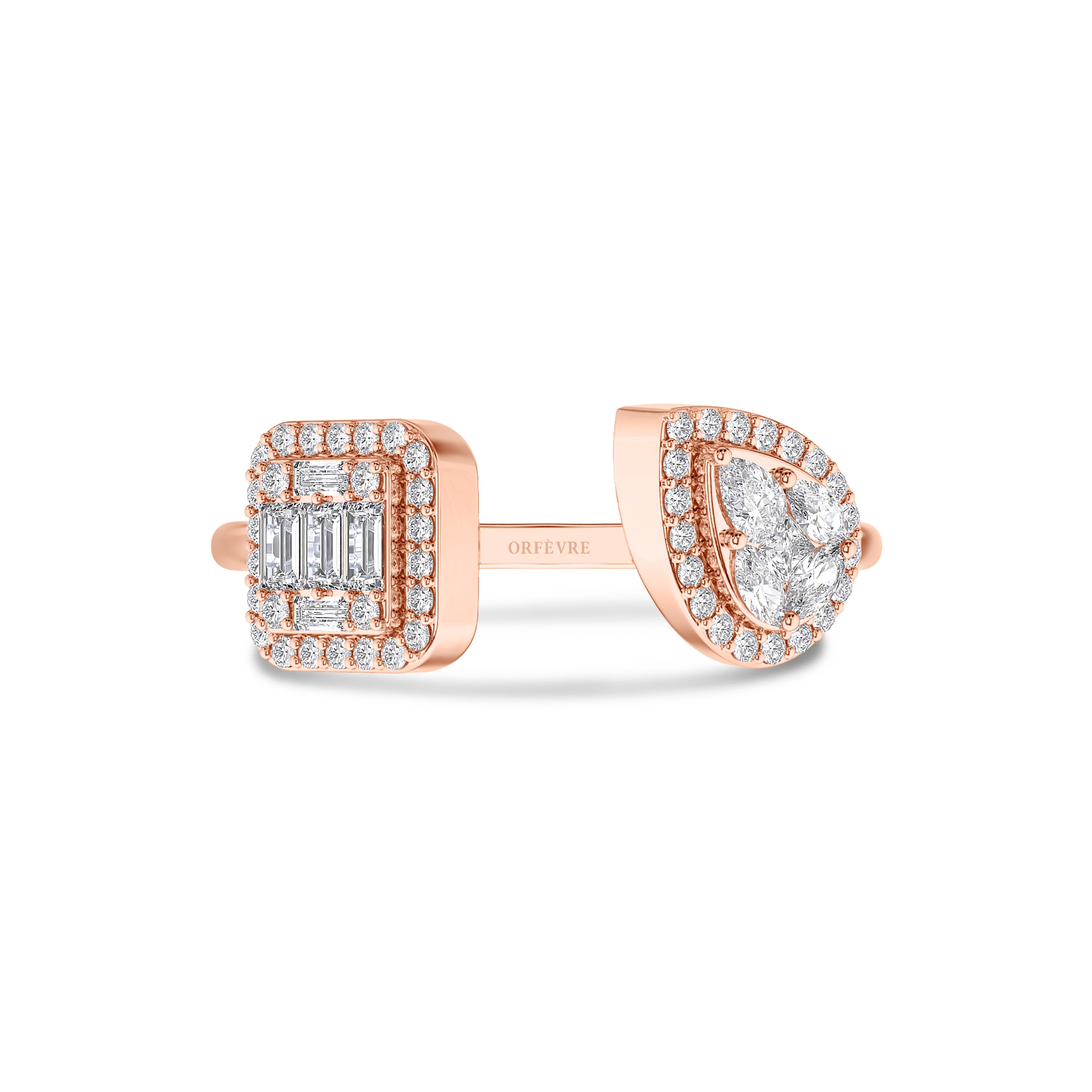 Emerald and pear cut diamond ring in 18k gold, FG color and SI clarity, 0.598 carat #gold_rose