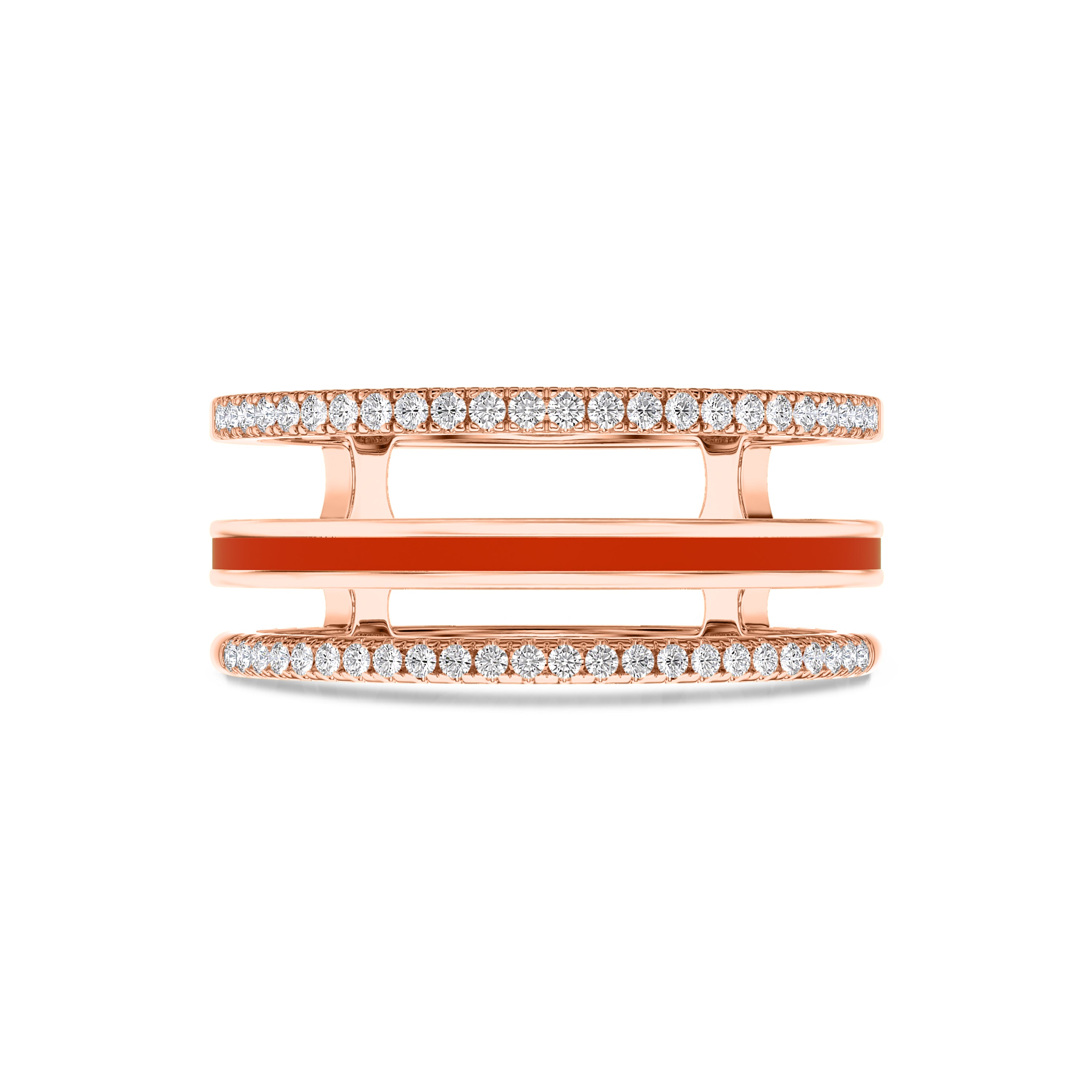 Triple band red enamel ring in 18k gold, 0.22 carats, FG color and SI clarity #gold_rose