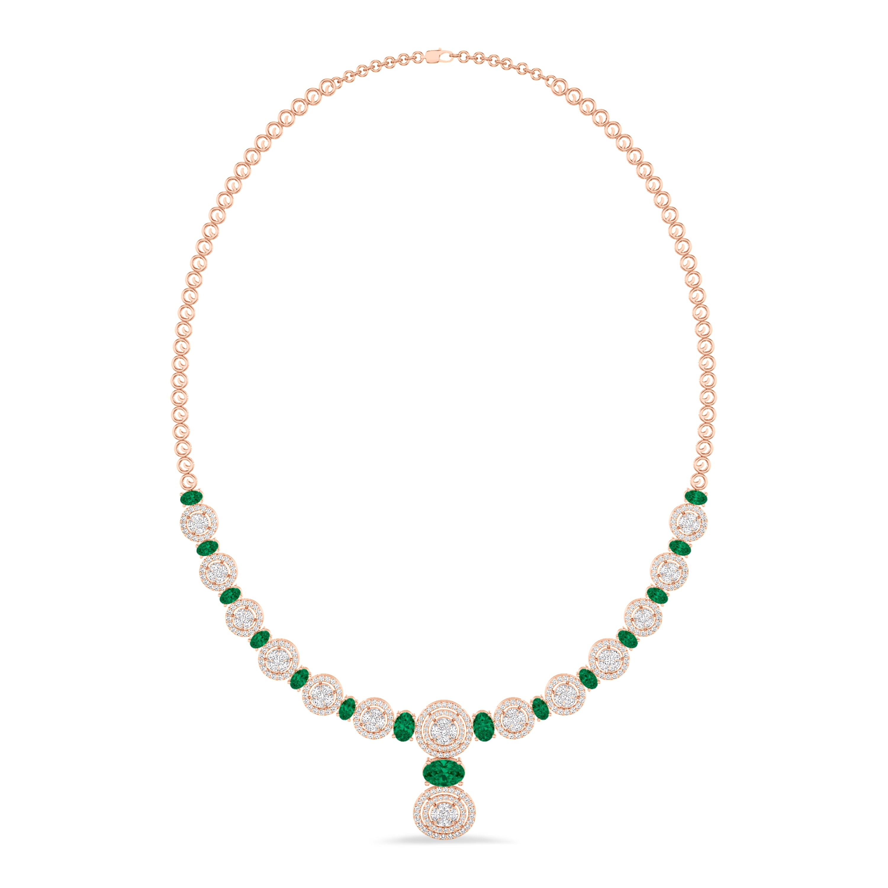 Diamond and emerald necklace in 4.71 carat diamonds, 5.09 carat emerald, F color, VS-SI clarity, 18k rose gold #gold_rose