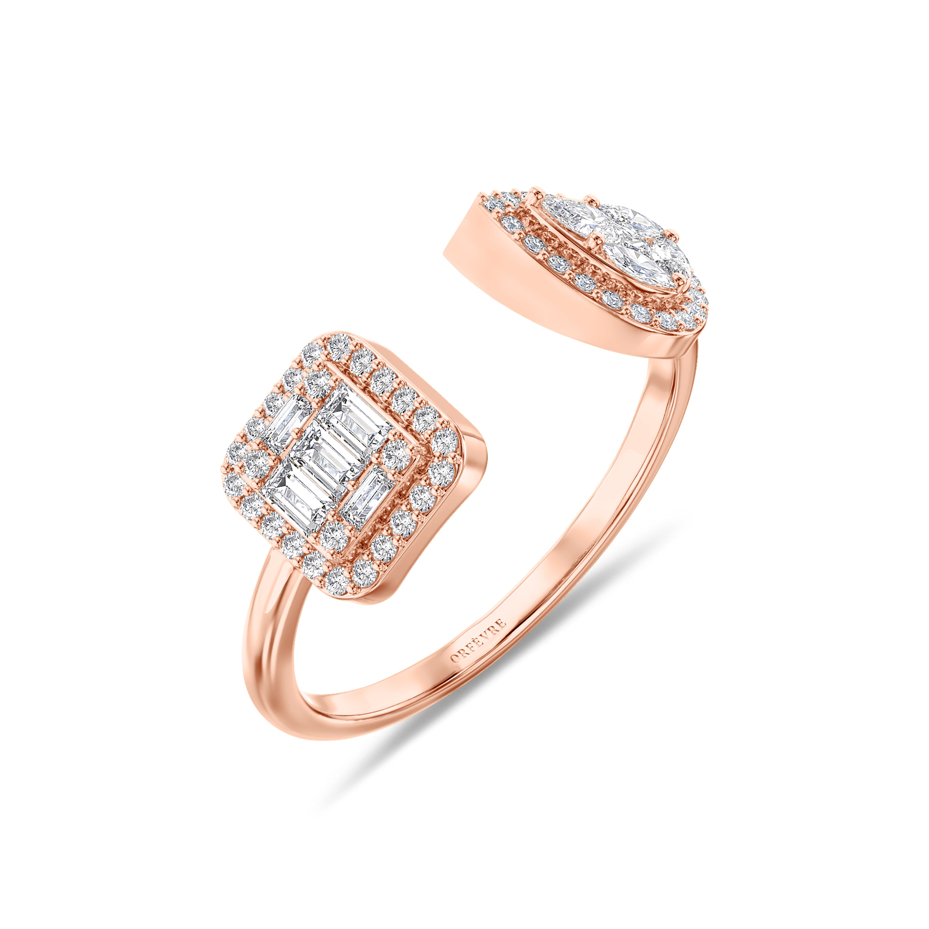 Emerald and pear cut diamond ring in 18k gold, FG color and SI clarity, 0.598 carat #gold_rose