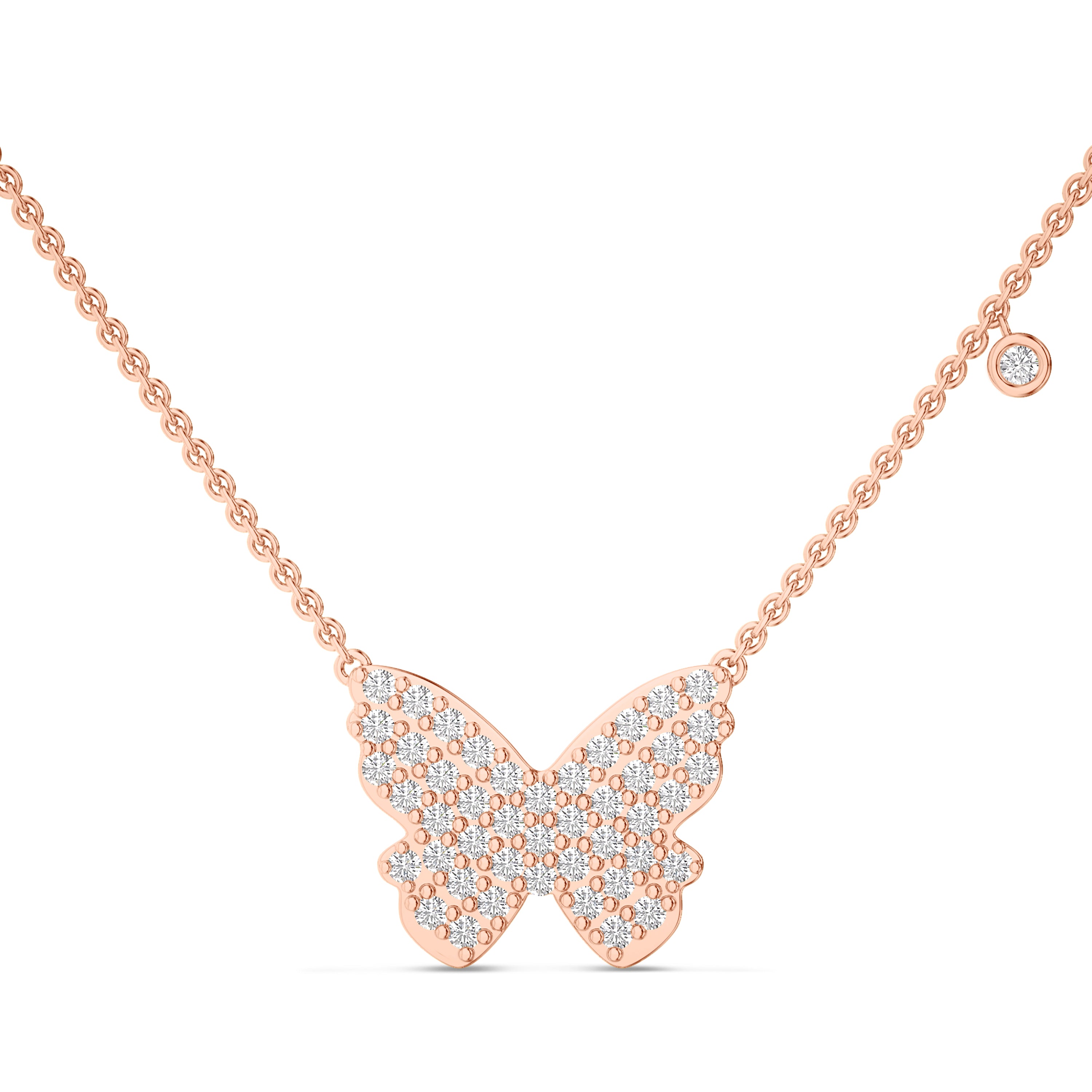 Butterfly diamond necklace in 18k gold, 0.49 carat, FG color and SI clarity #gold_rose