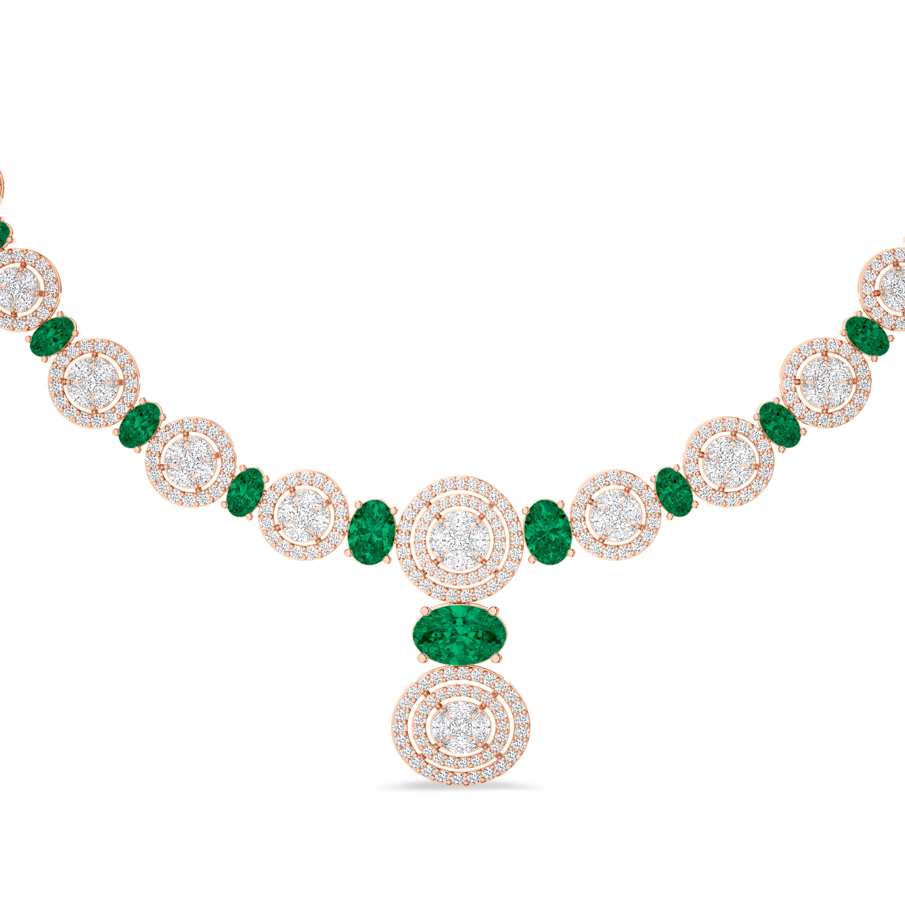 Diamond and emerald necklace in 4.71 carat diamonds, 5.09 carat emerald, F color, VS-SI clarity, 18k rose gold #gold_rose