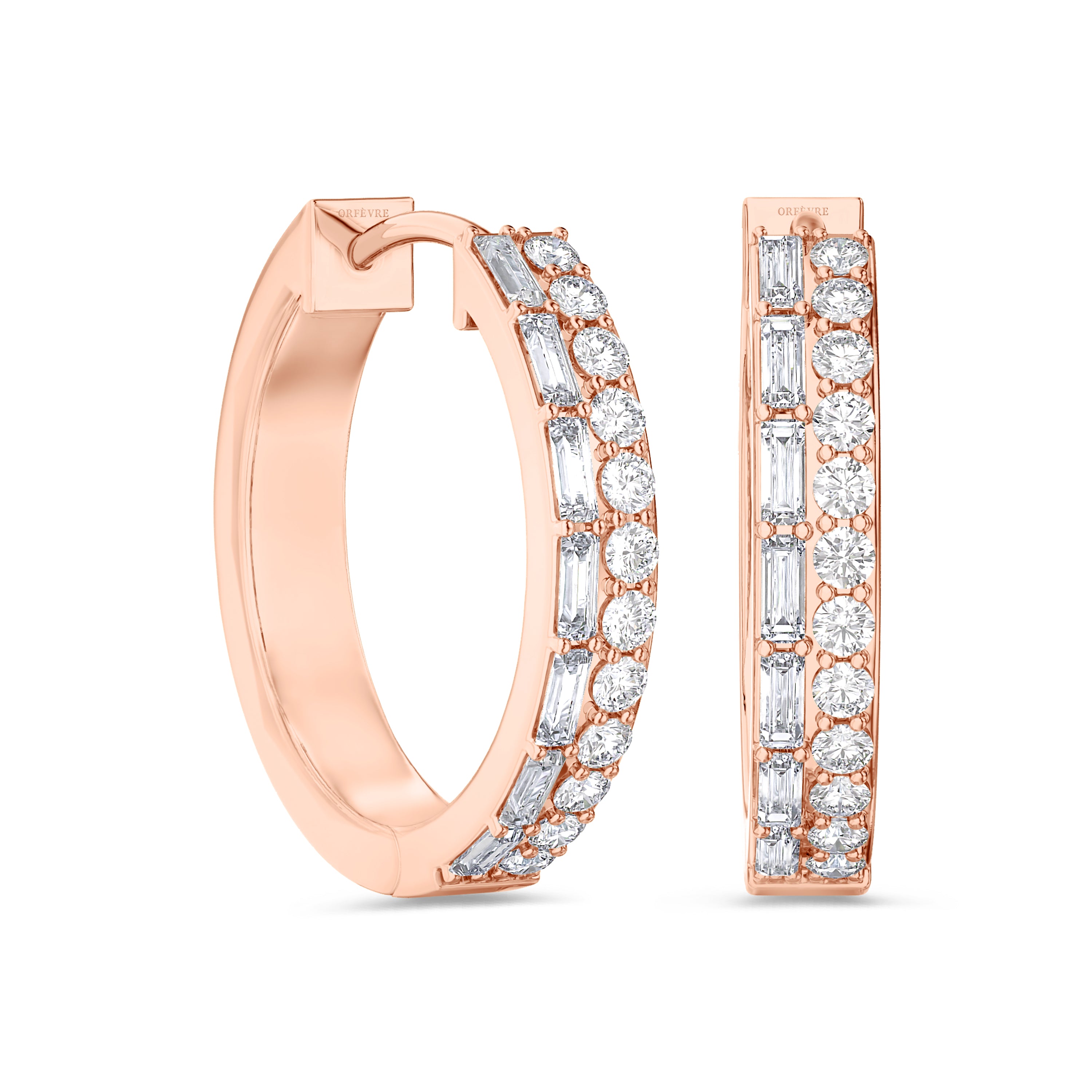 Double row diamond hoop earrings in around 0.94 carat, FG color, SI clarity #gold_rose