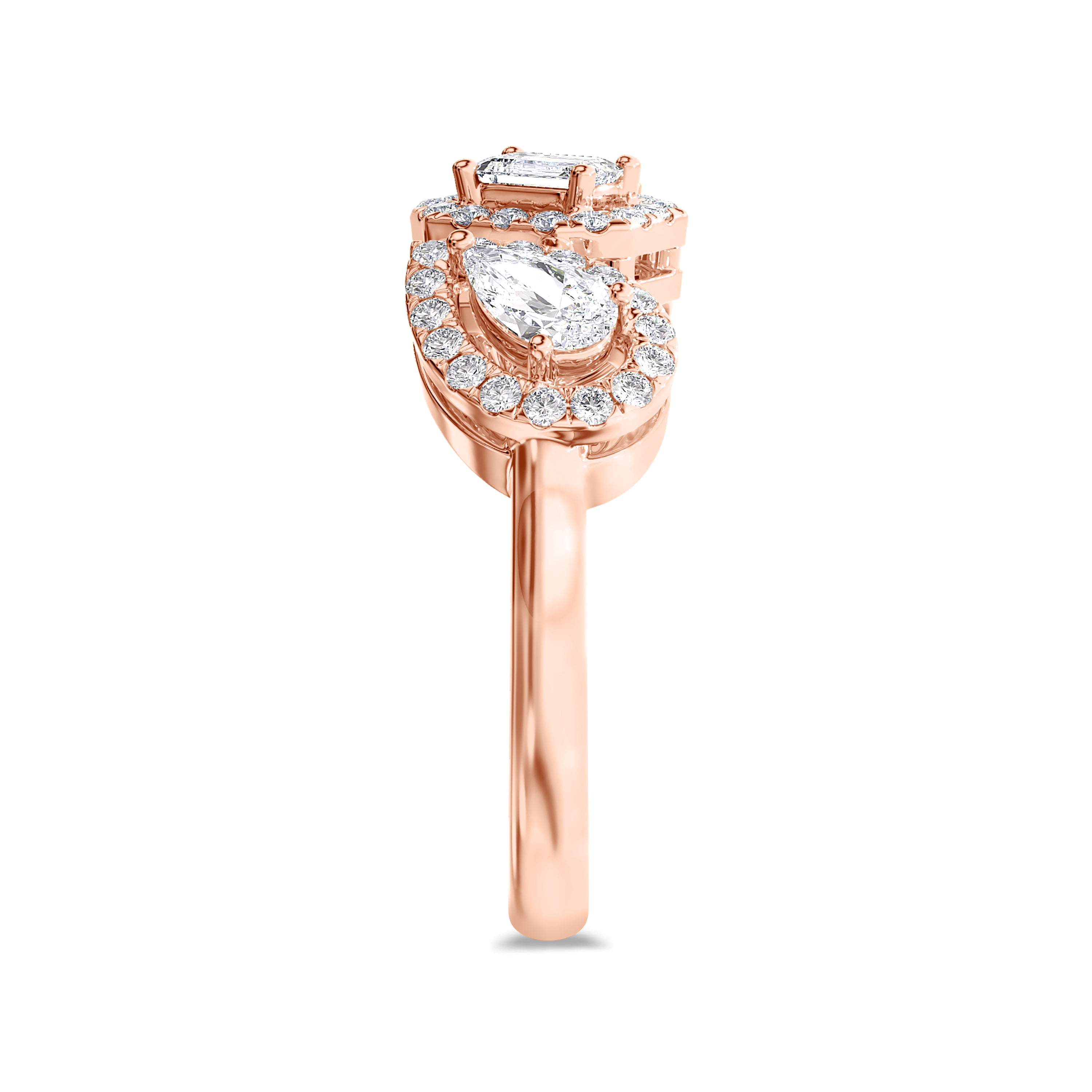 Emerald and Two Pear Cut Diamond Ring in 18k gold, 0.60 carats total, FG color, SI clarity #gold_rose