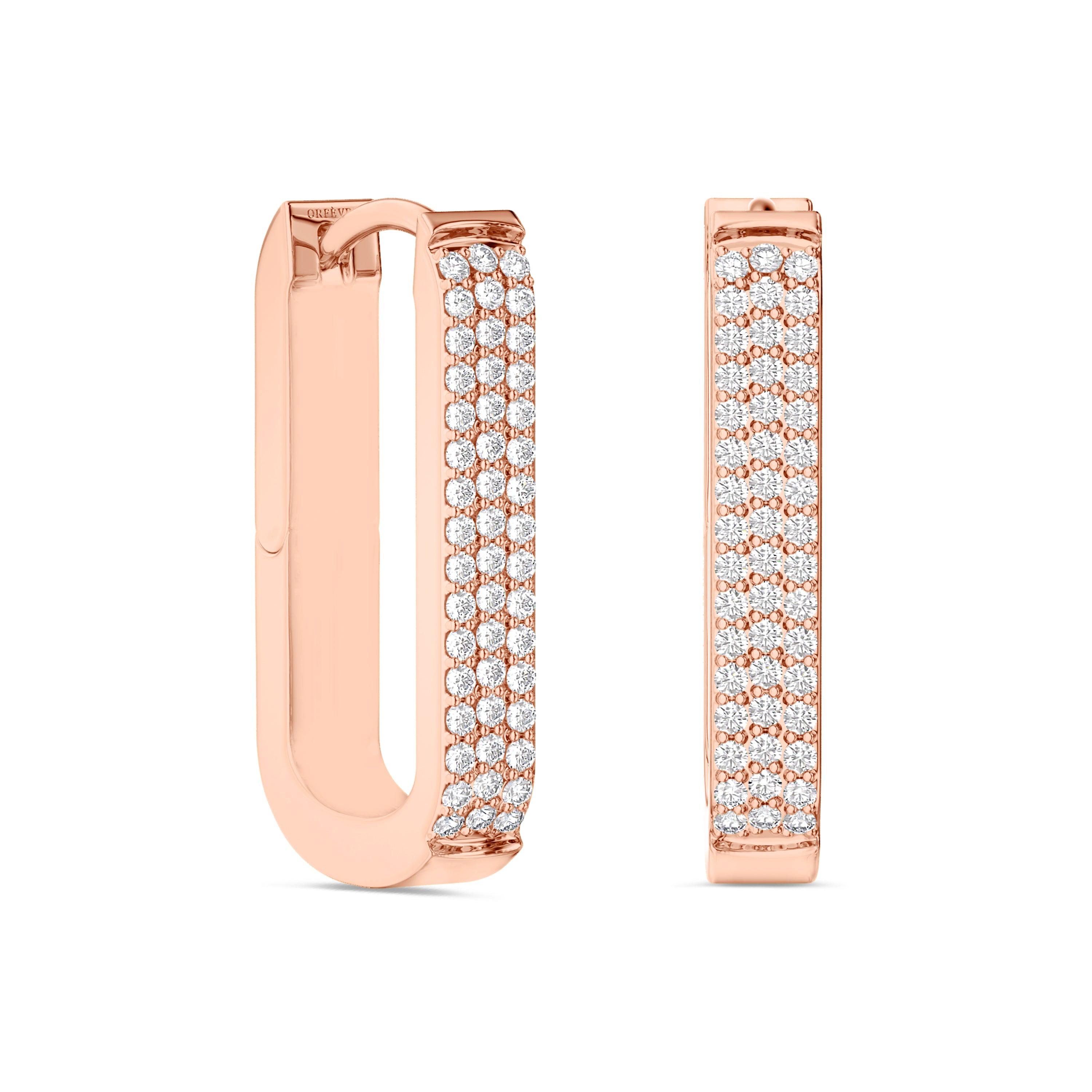 Rectangle diamond hoops in 18k rose gold, 0.3 carats, FG color and SI clarity #gold_rose