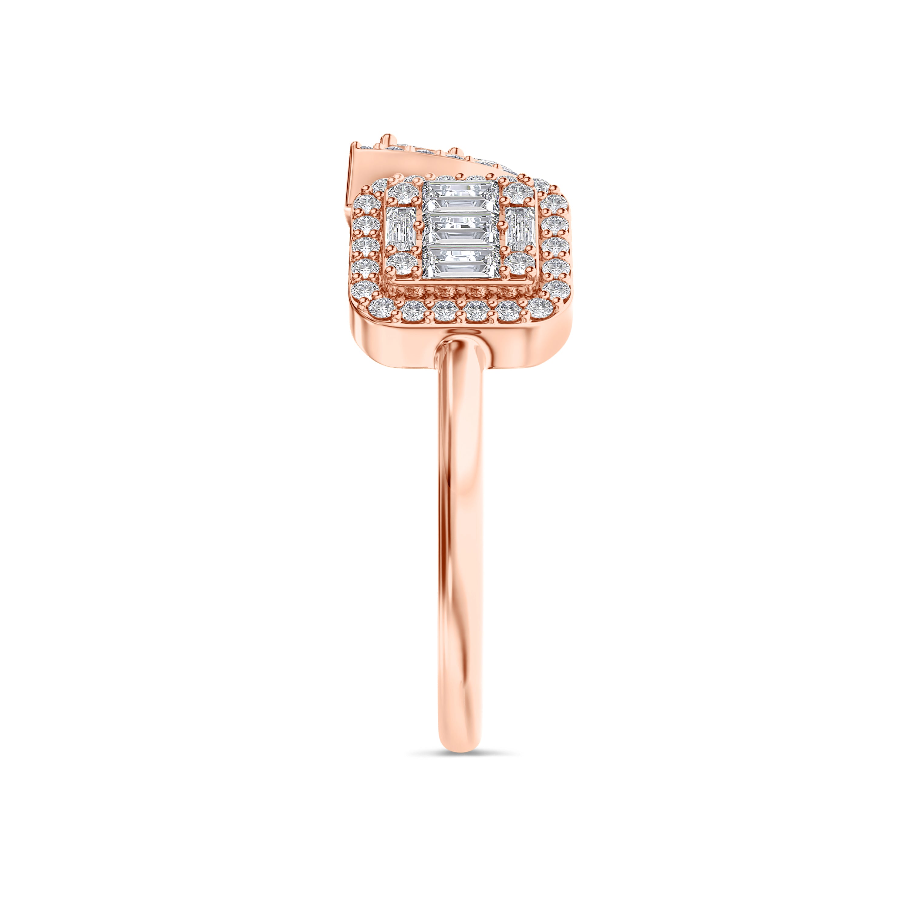Emerald and pear cut diamond ring in 18k gold, FG color and SI clarity, 0.598 carat #gold_rose