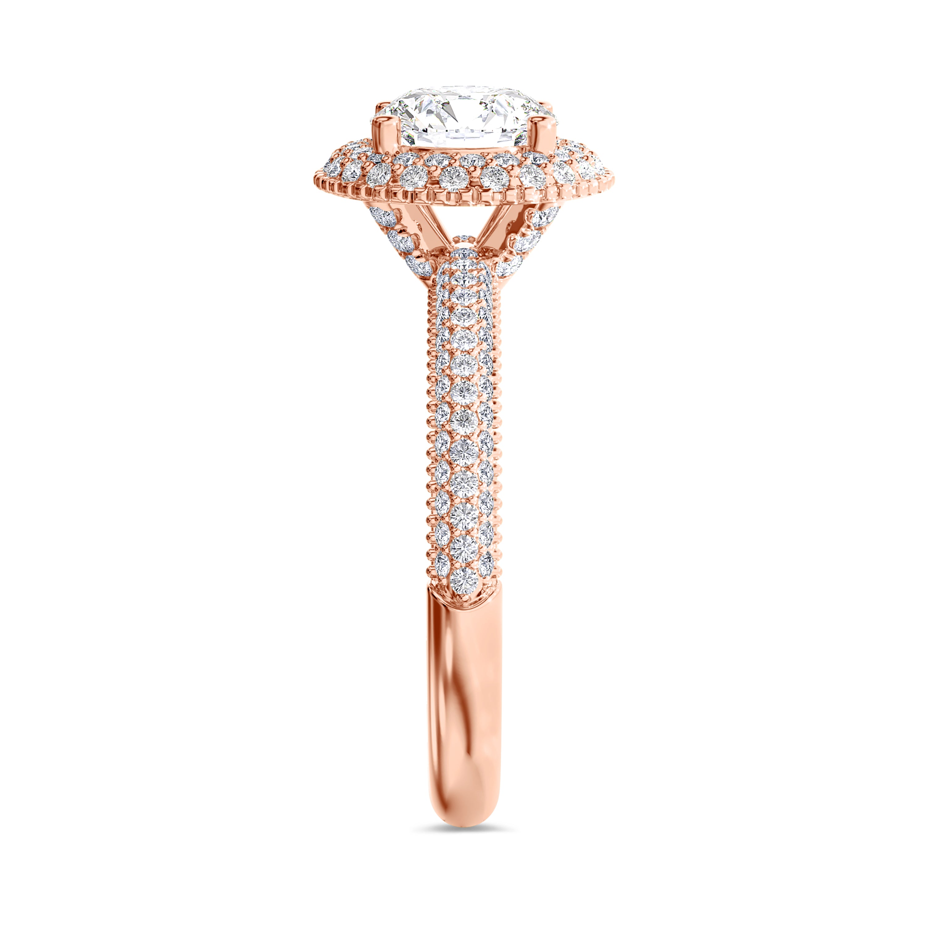 Halo engagement ring in 1.59 carats, F color, VS1 clarity, rose gold #gold_rose