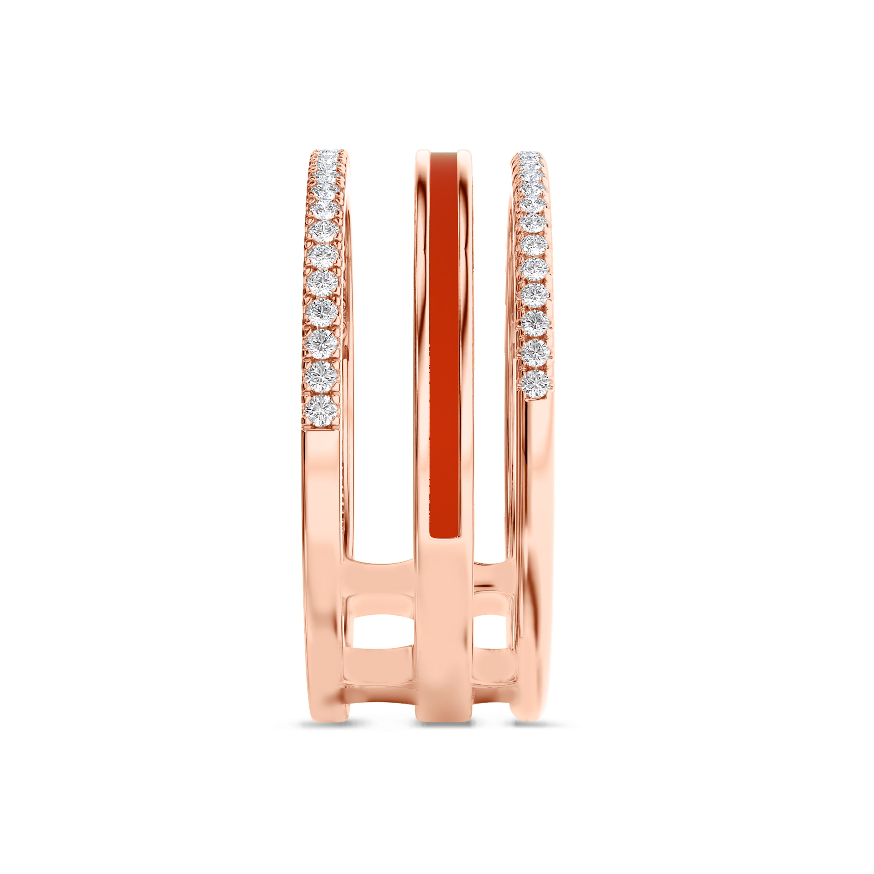 Triple band red enamel ring in 18k gold, 0.22 carats, FG color and SI clarity #gold_rose