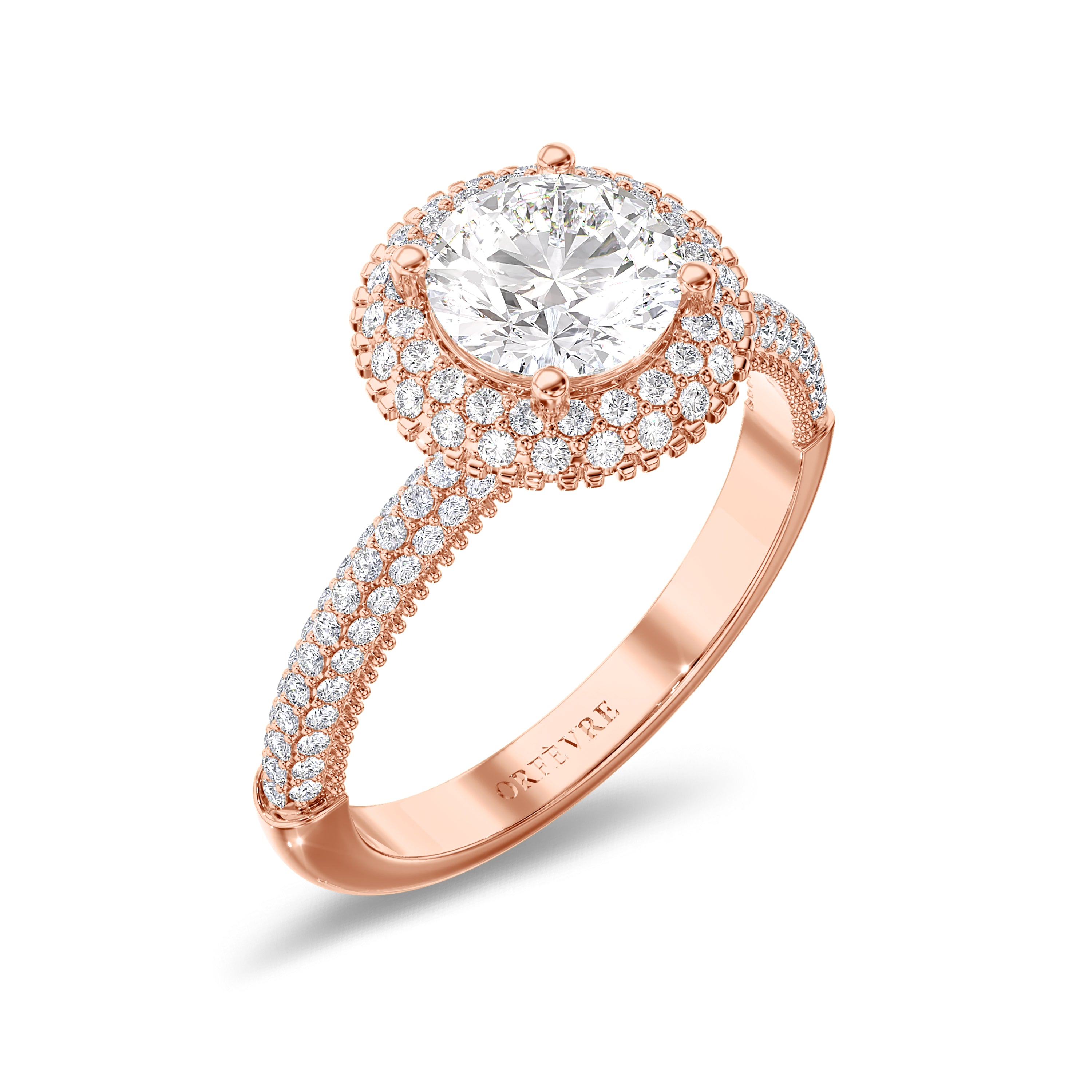 Halo engagement ring in 1.59 carats, F color, VS1 clarity, rose gold #gold_rose