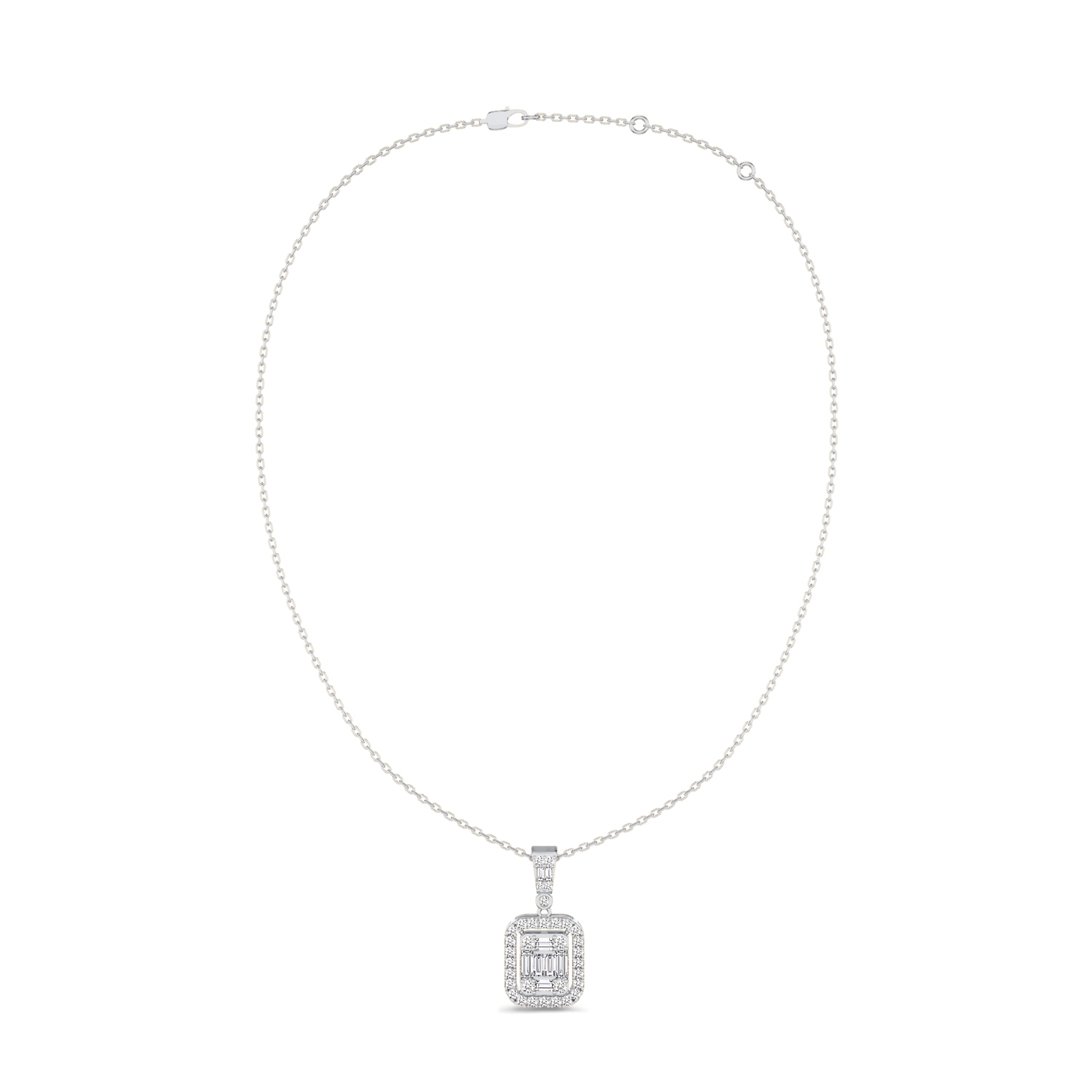 18k baguette and round diamond necklace in white gold, FG color and SI clarity, 0.34 carat #gold_white