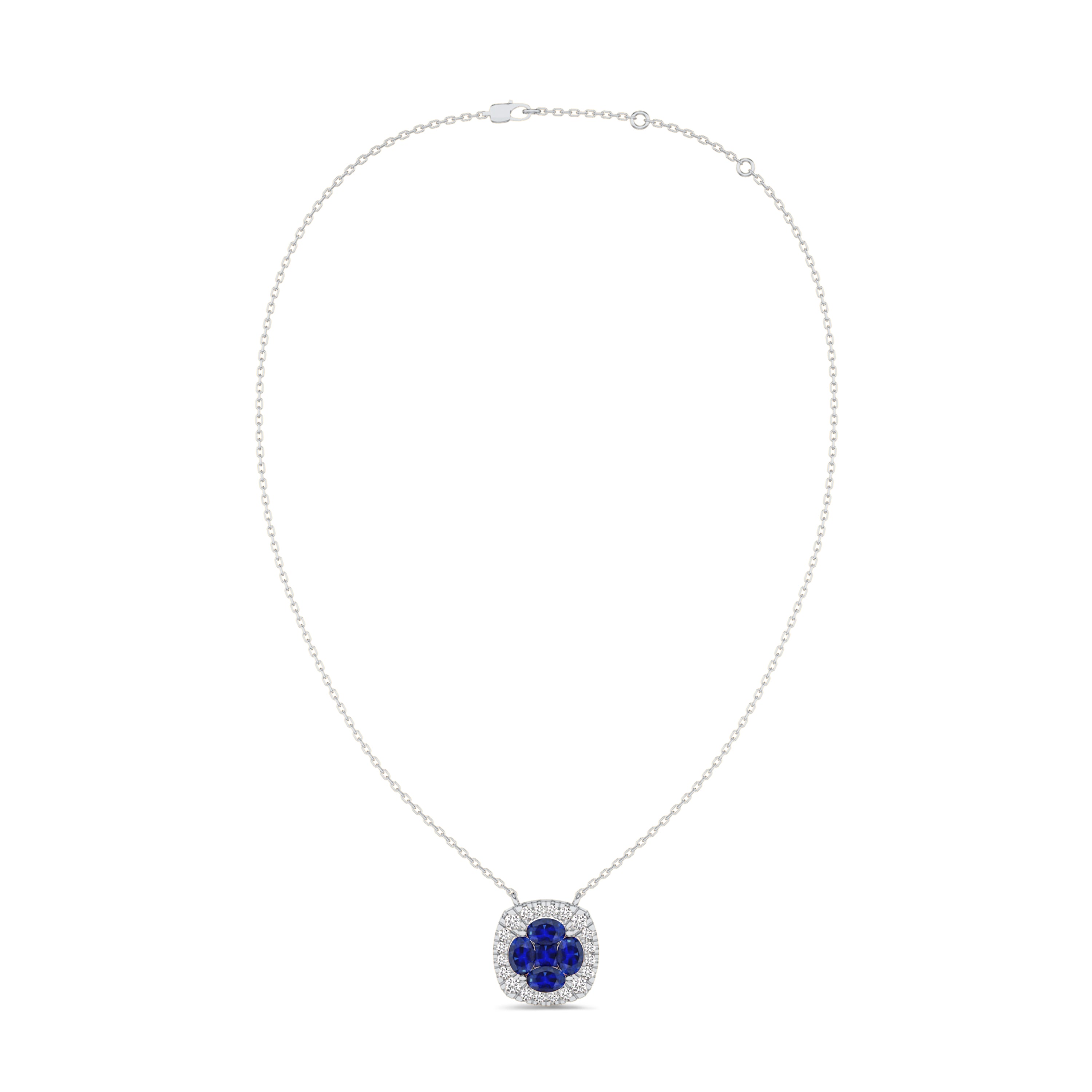 sapphire and diamond necklace in 18K white gold in FG color and VS-SI clarity