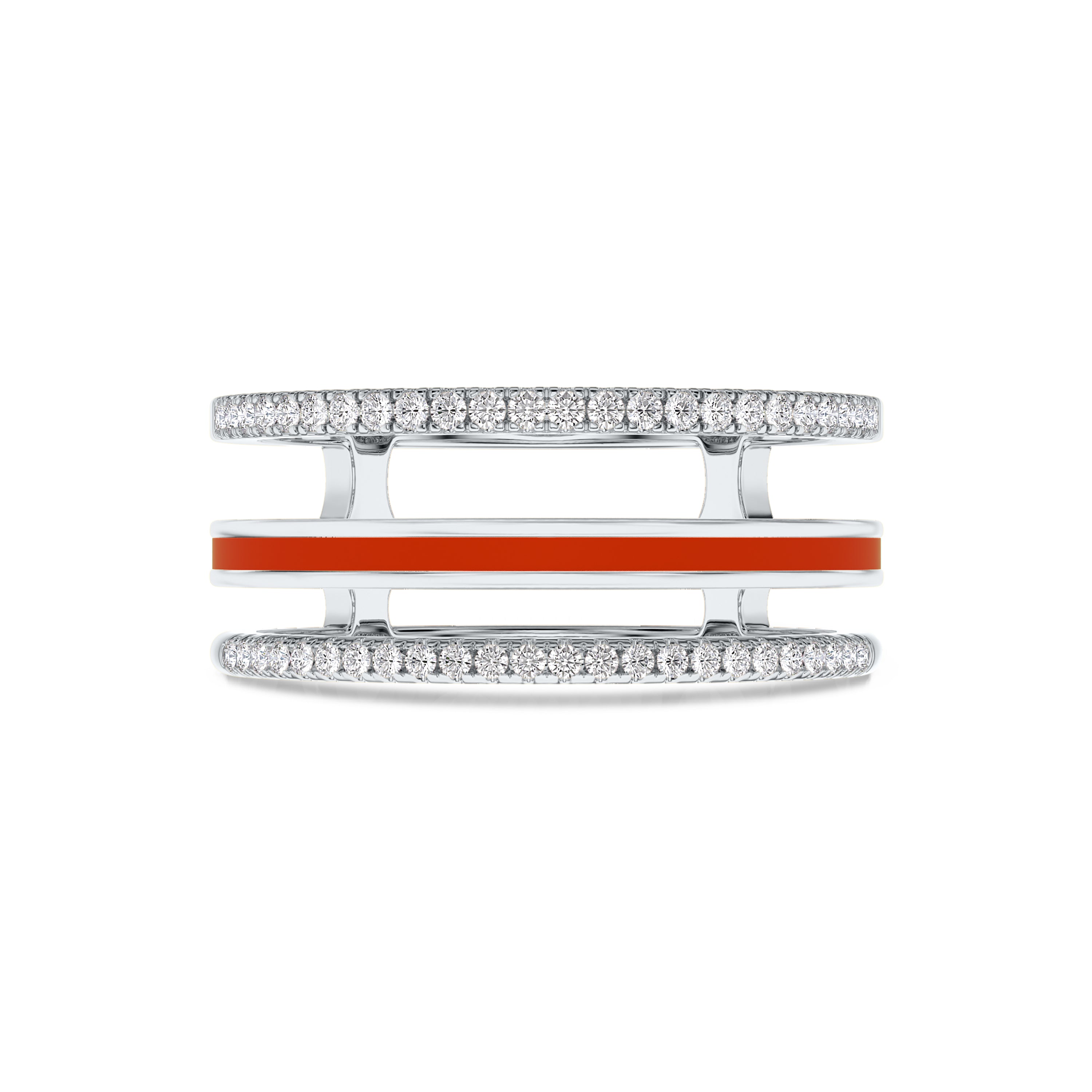 Triple band red enamel ring in 18k gold, 0.22 carats, FG color and SI clarity #gold_white