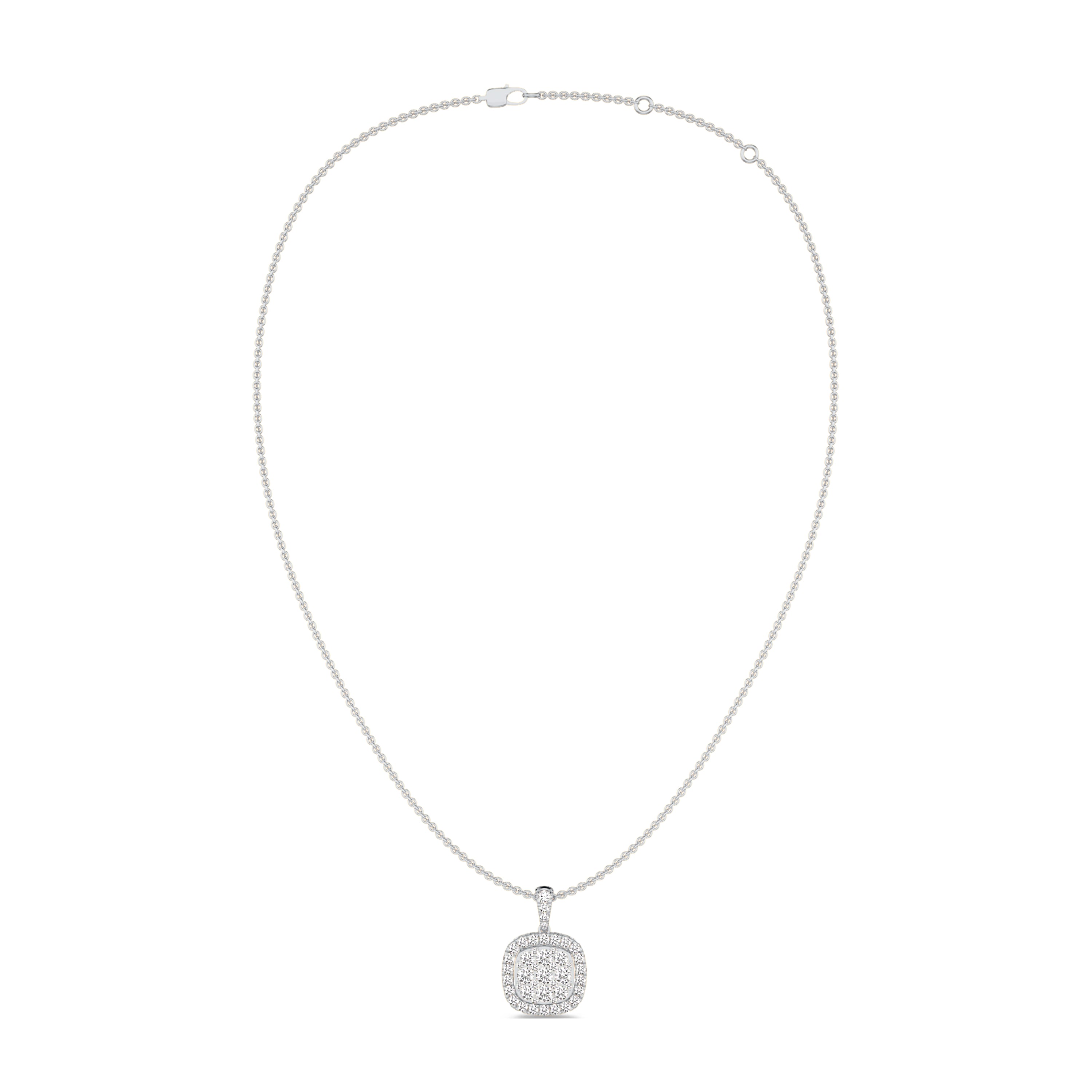 diamond cluster necklace in 18k white gold, 1.11 carats, FG color and SI clarity