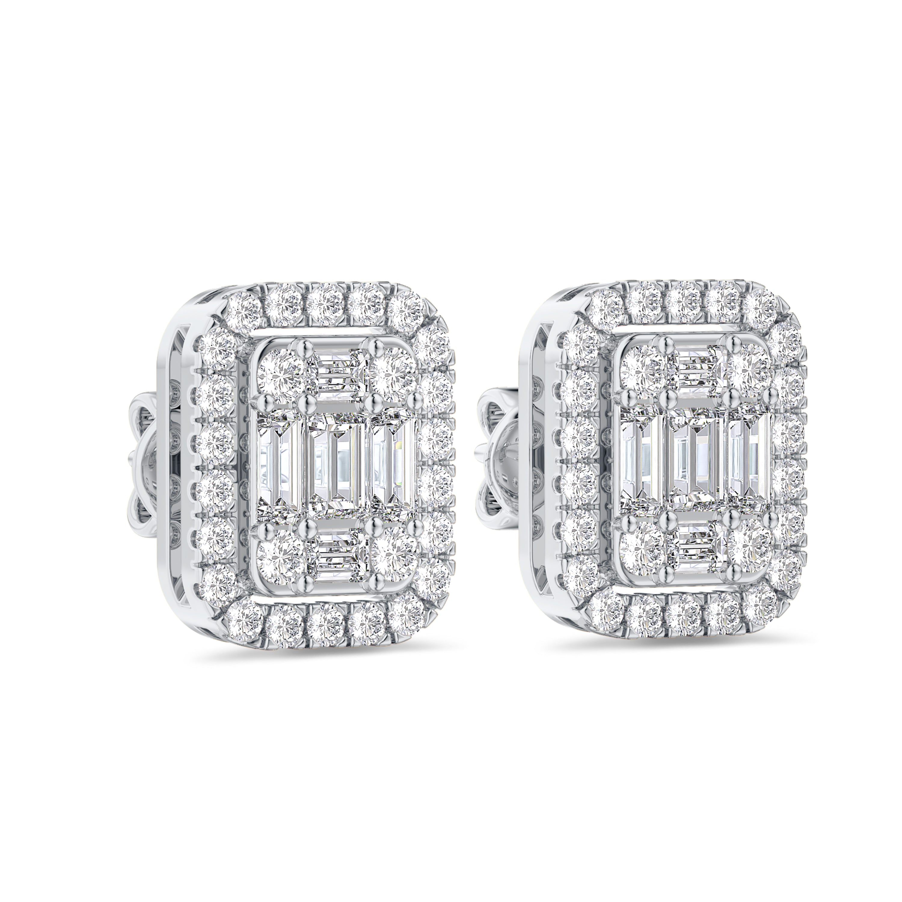 baguette and round cut white gold diamond earrings in 18k, FG color and SI clarity. 0.48 carat #gold_white