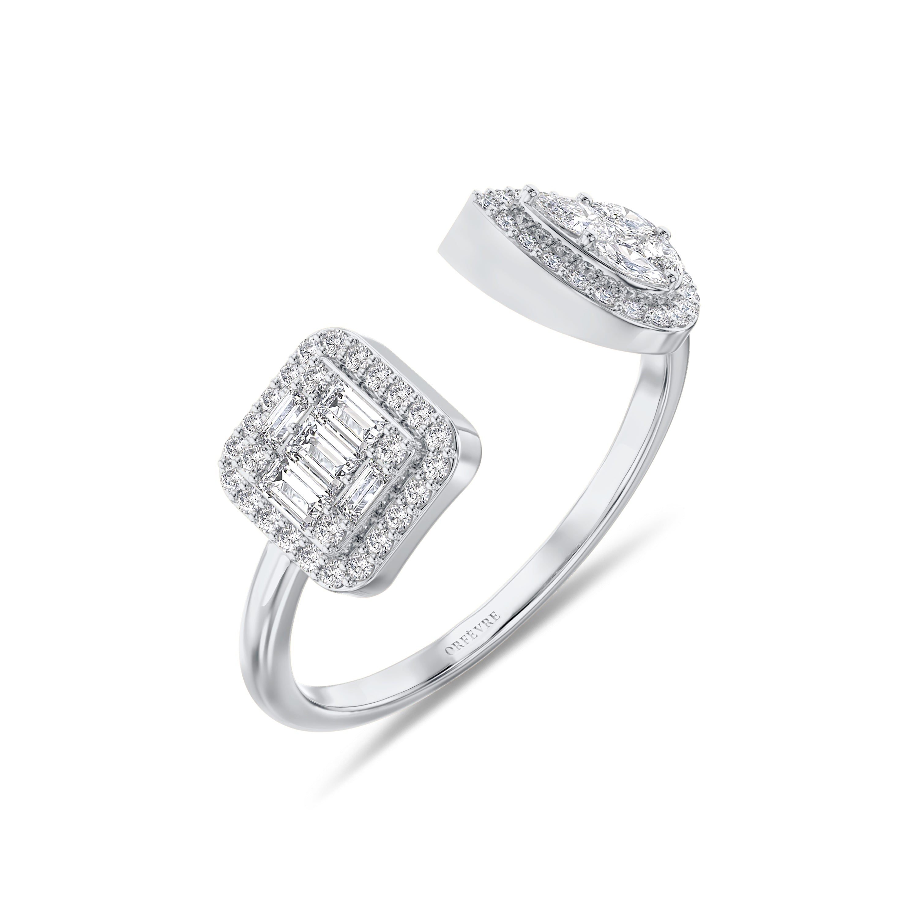 Emerald and pear cut diamond ring in 18k gold, FG color and SI clarity, 0.598 carat #gold_white