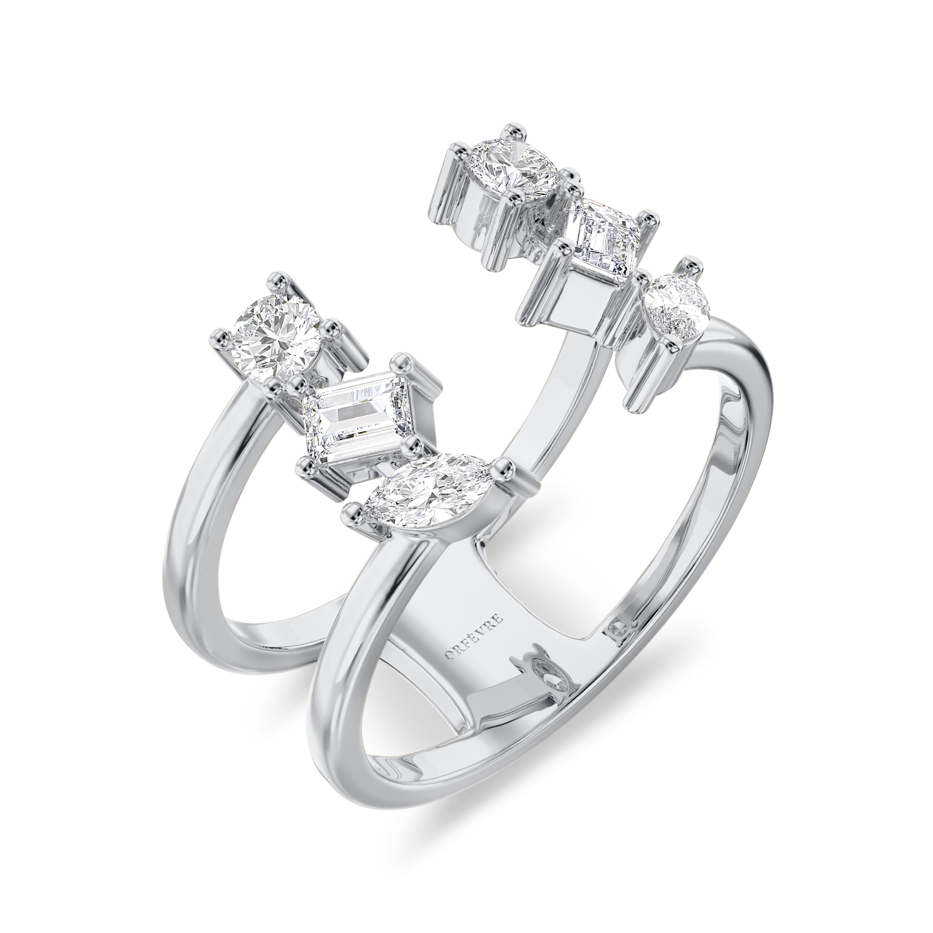 Tri diamond cut ring in 18k gold, 0.8 carats total, FG color and SI clarity #gold_white