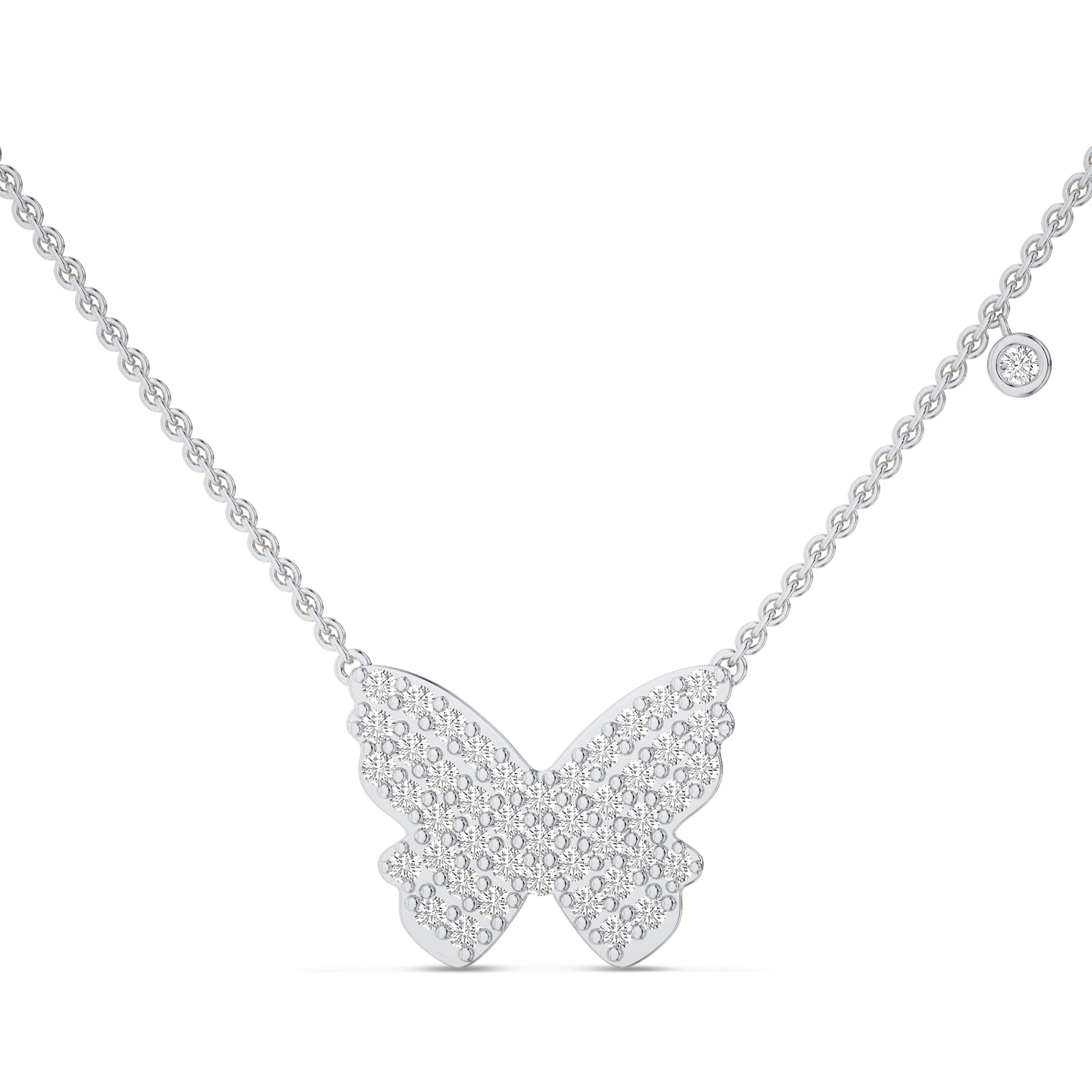 Butterfly diamond necklace in 18k gold, 0.49 carat, FG color and SI clarity #gold_white