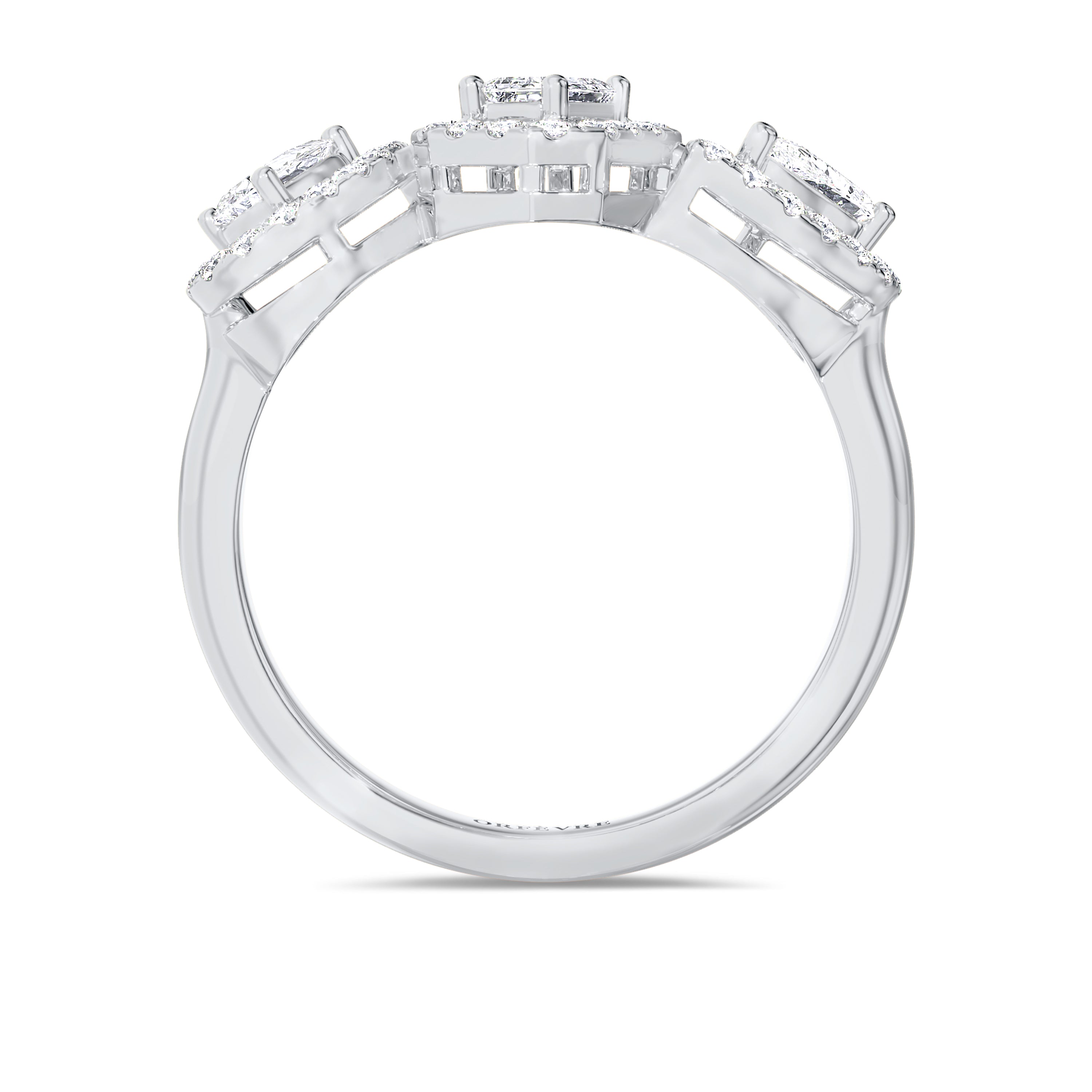 Emerald and Two Pear Cut Diamond Ring in 18k gold, 0.60 carats total, FG color, SI clarity #gold_white
