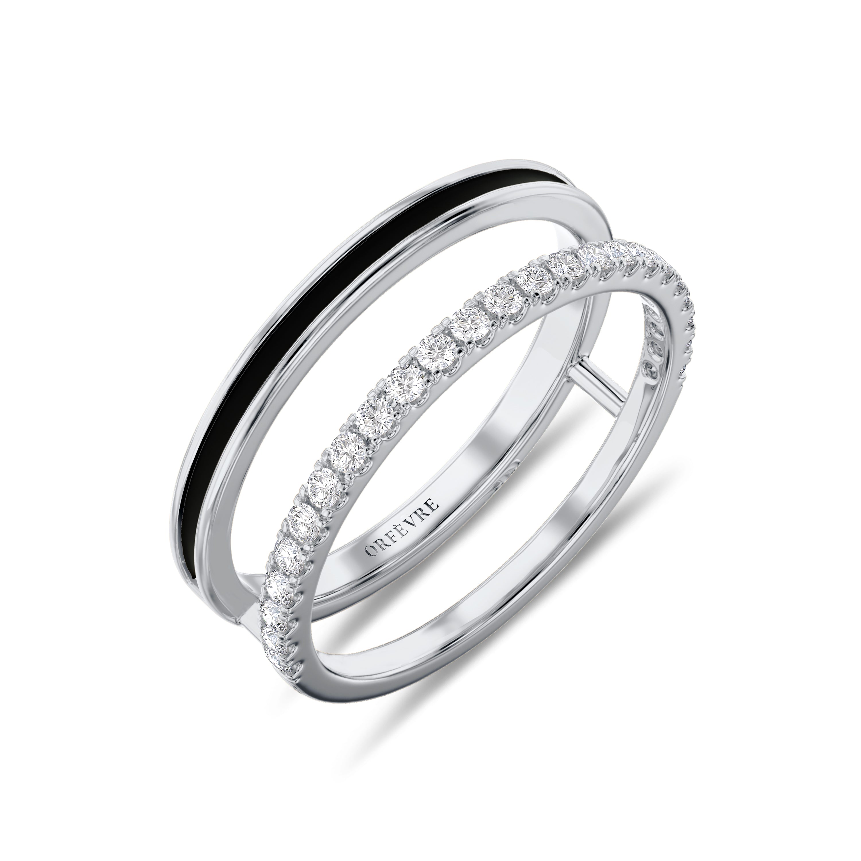 Diamond and black enamel ring in 18k gold, approx 0.24 carat, FG color, SI clarity #gold_white