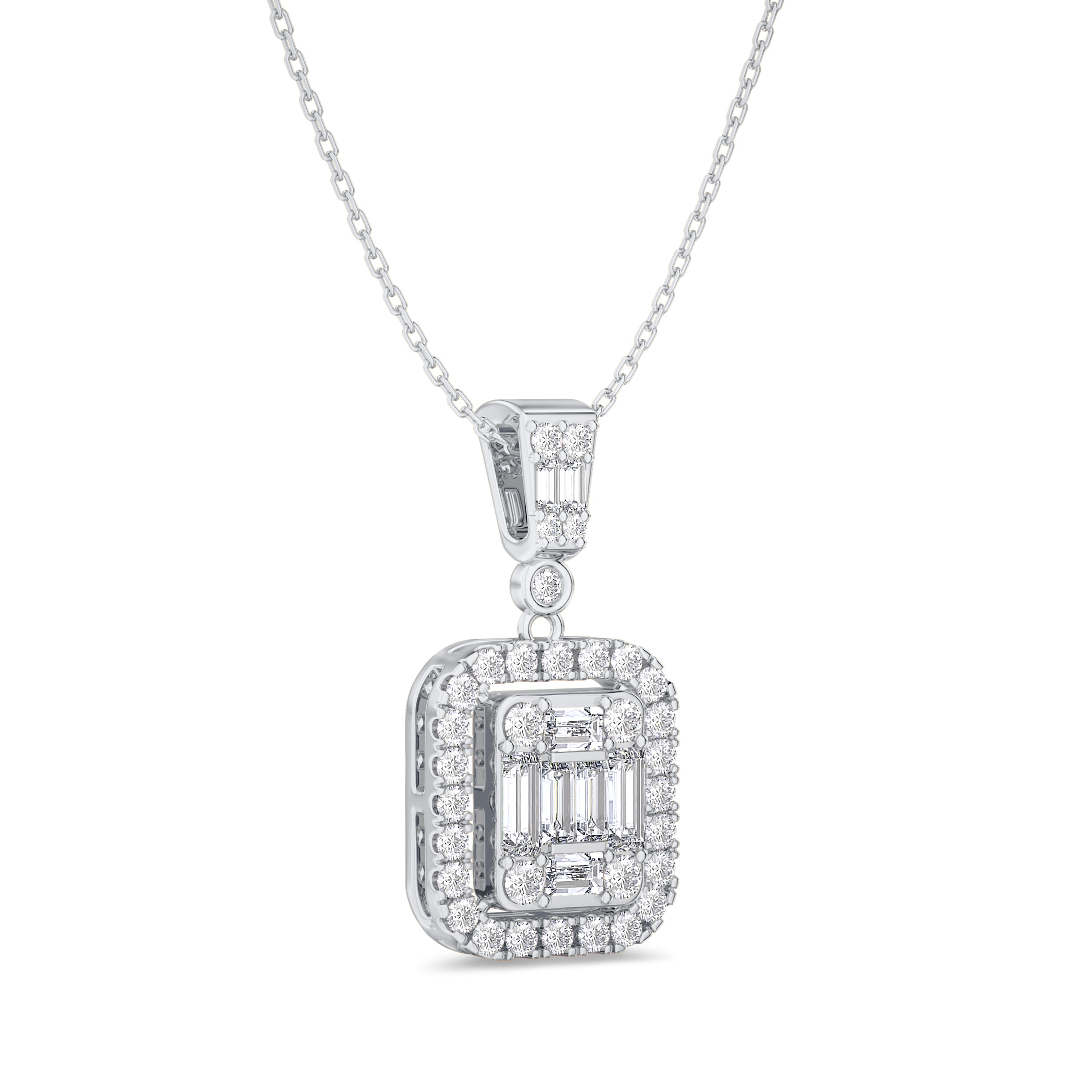 18k baguette and round diamond necklace in white gold, FG color and SI clarity, 0.34 carat #gold_white