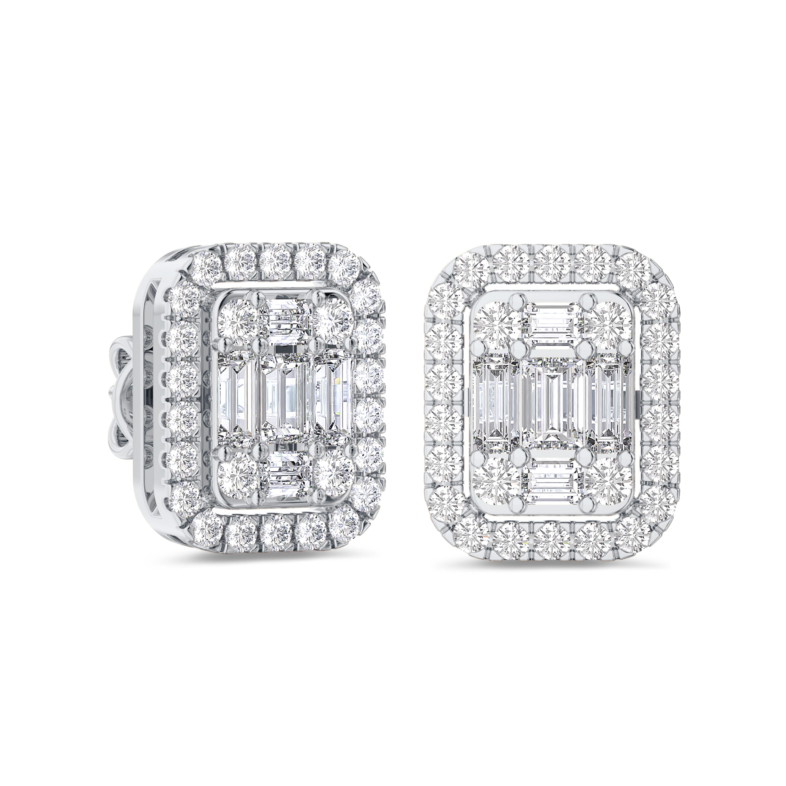 baguette and round cut white gold diamond earrings in 18k, FG color and SI clarity. 0.48 carat #gold_white