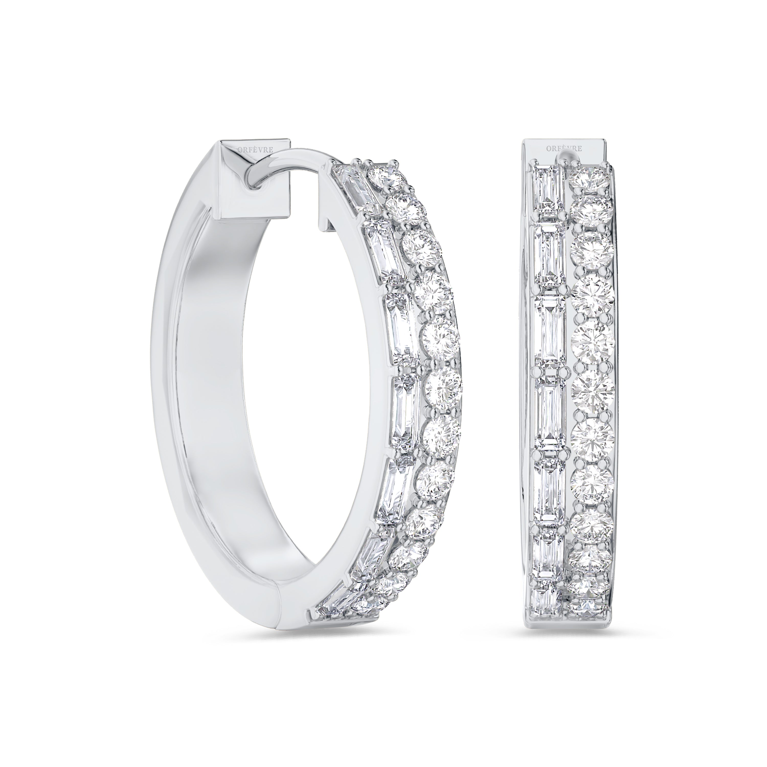 Double row diamond hoop earrings in around 0.94 carat, FG color, SI clarity #gold_white