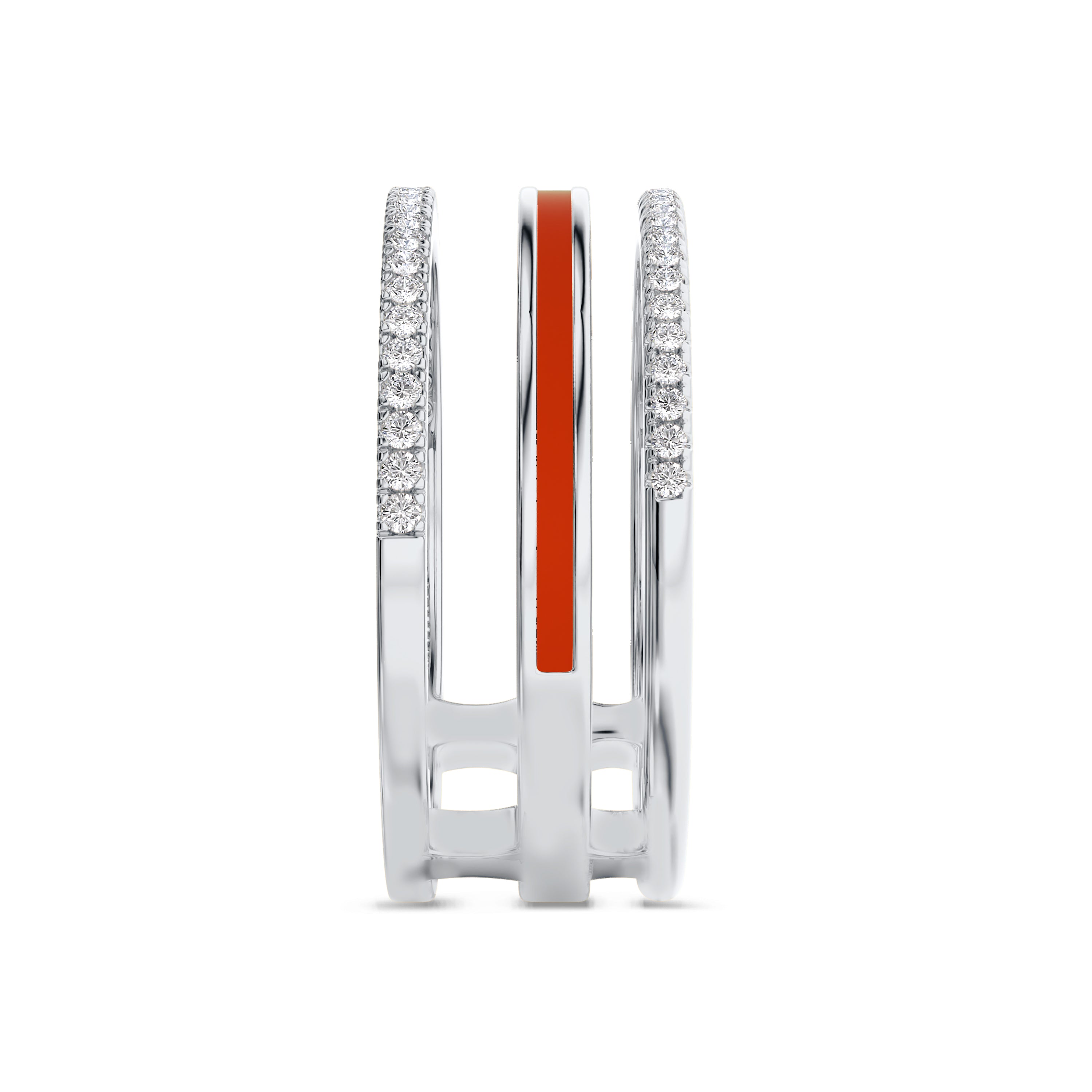 Triple band red enamel ring in 18k gold, 0.22 carats, FG color and SI clarity #gold_white