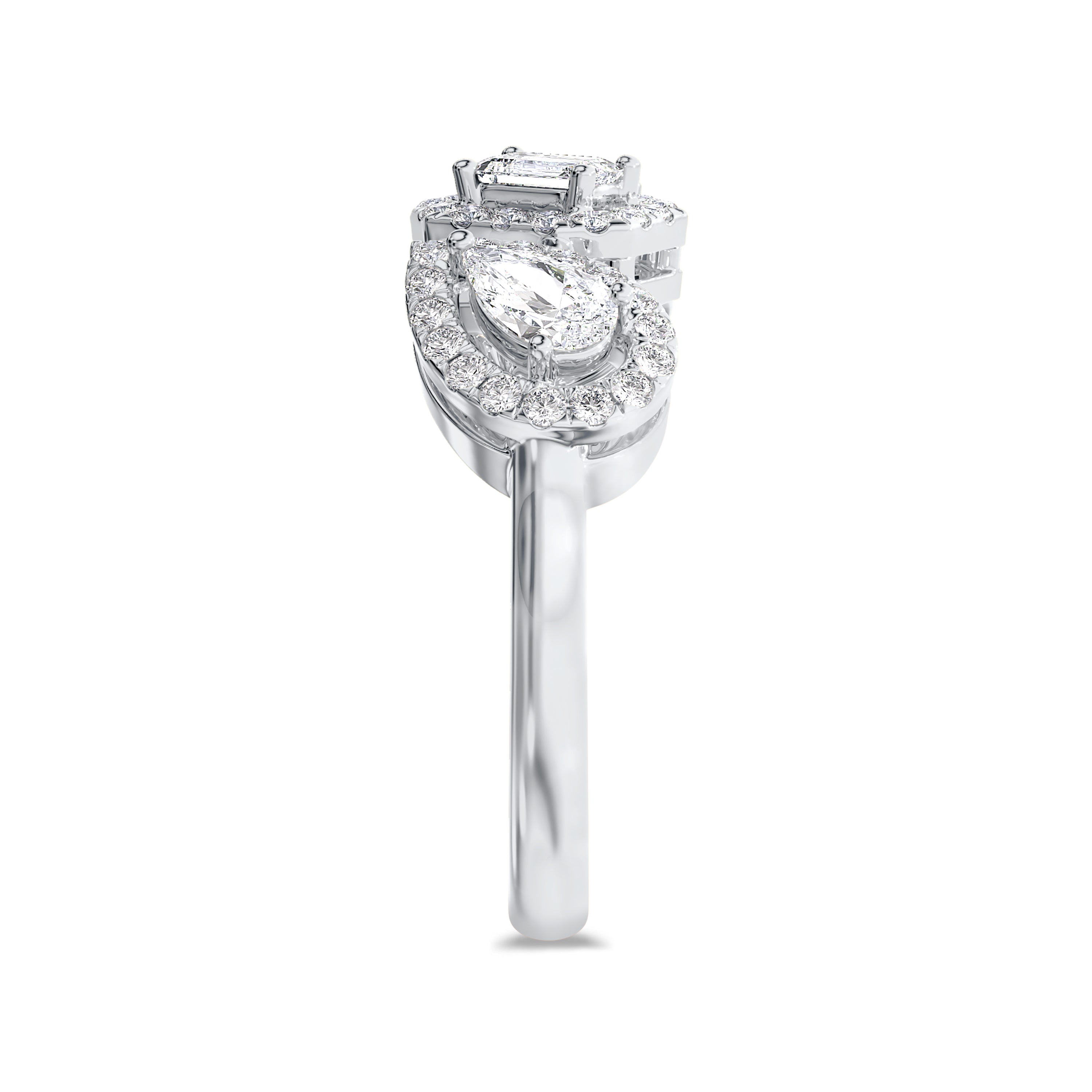 Emerald and Two Pear Cut Diamond Ring in 18k gold, 0.60 carats total, FG color, SI clarity #gold_white