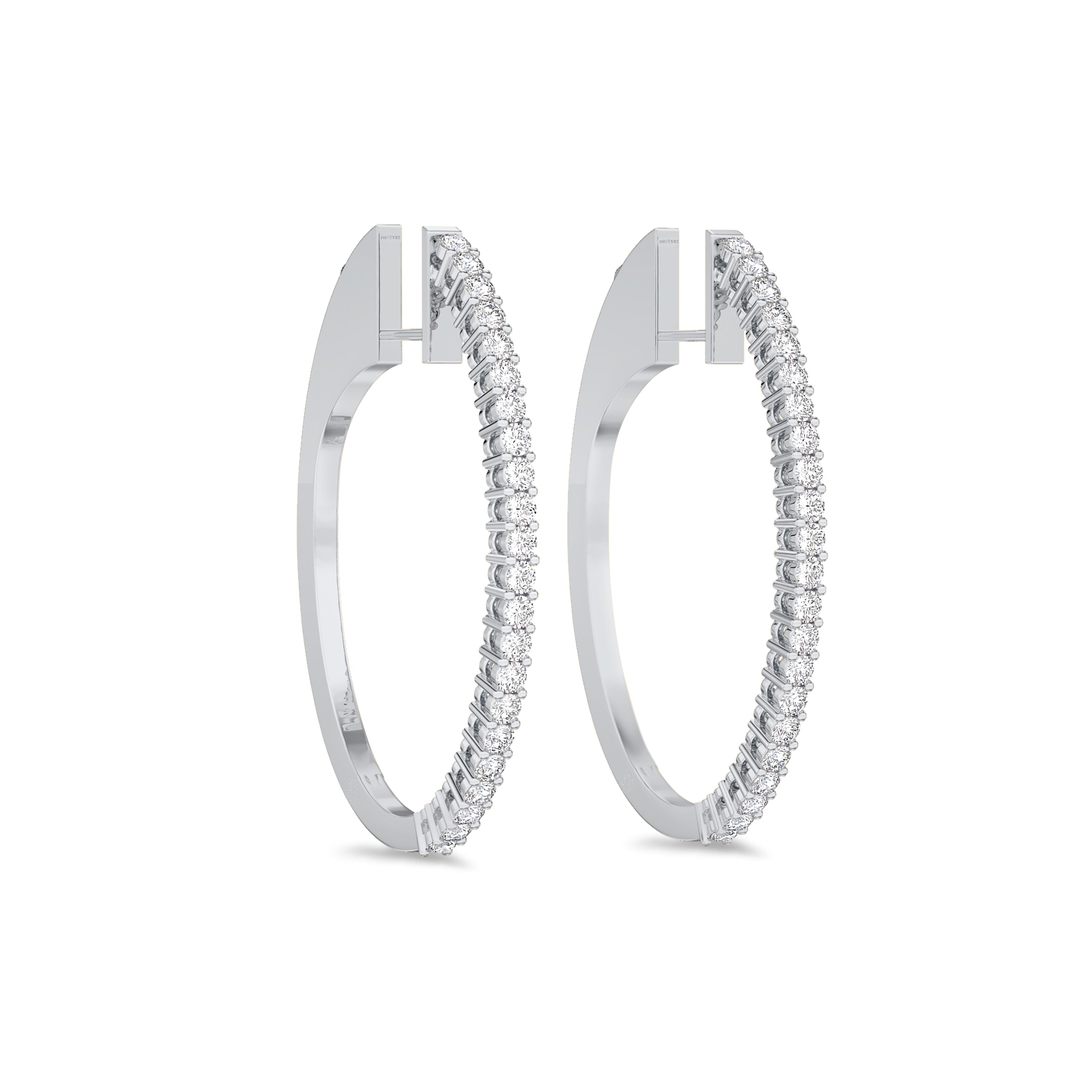 18k white gold diamond hoop earrings in 1.49 carat, FG color and SI clarity