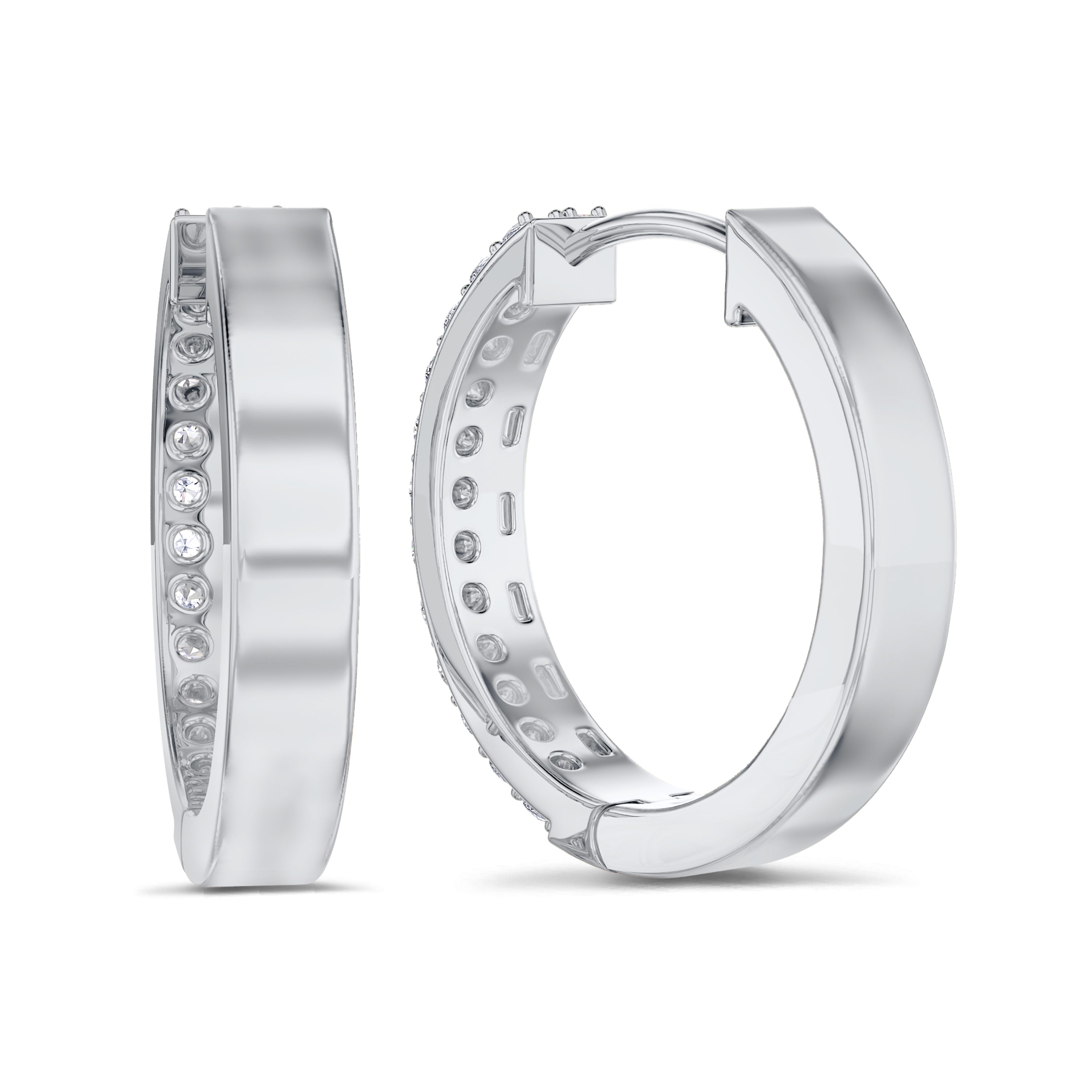 Double row diamond hoop earrings in around 0.94 carat, FG color, SI clarity #gold_white
