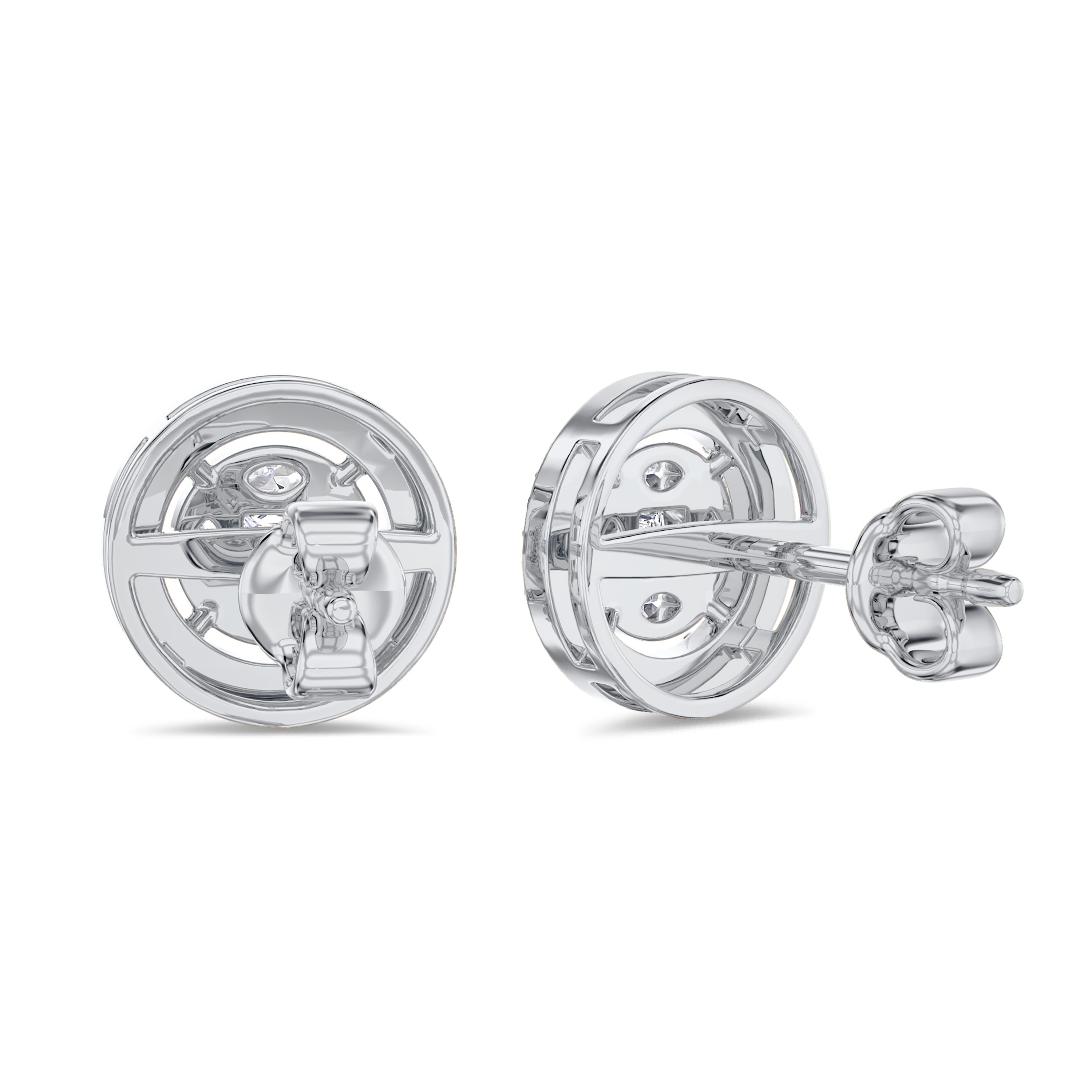 Round cluster diamond earrings in 18k gold, 0.72 carats, F-G color, VS-SI clarity, white gold #gold_white