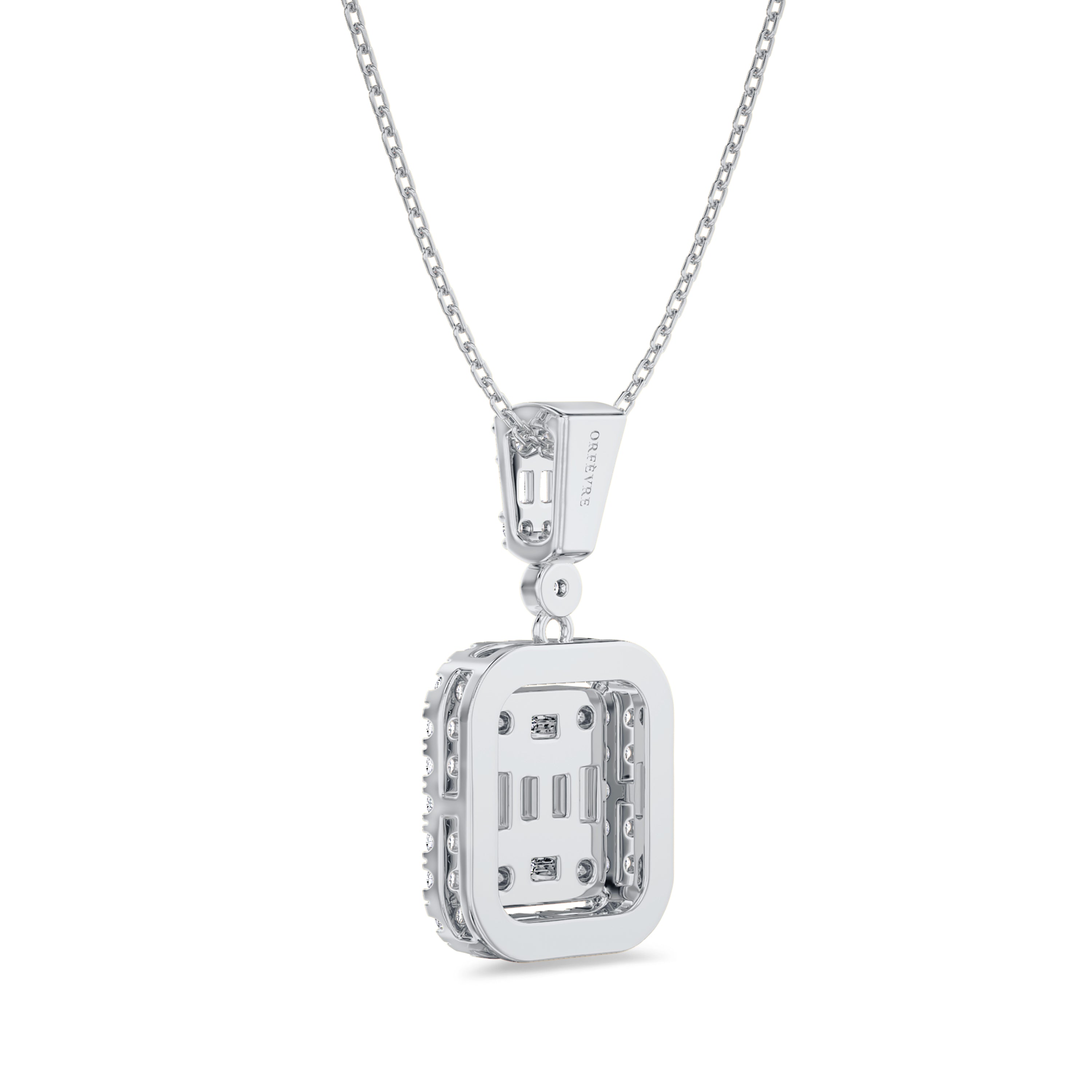 18k baguette and round diamond necklace in white gold, FG color and SI clarity, 0.34 carat #gold_white