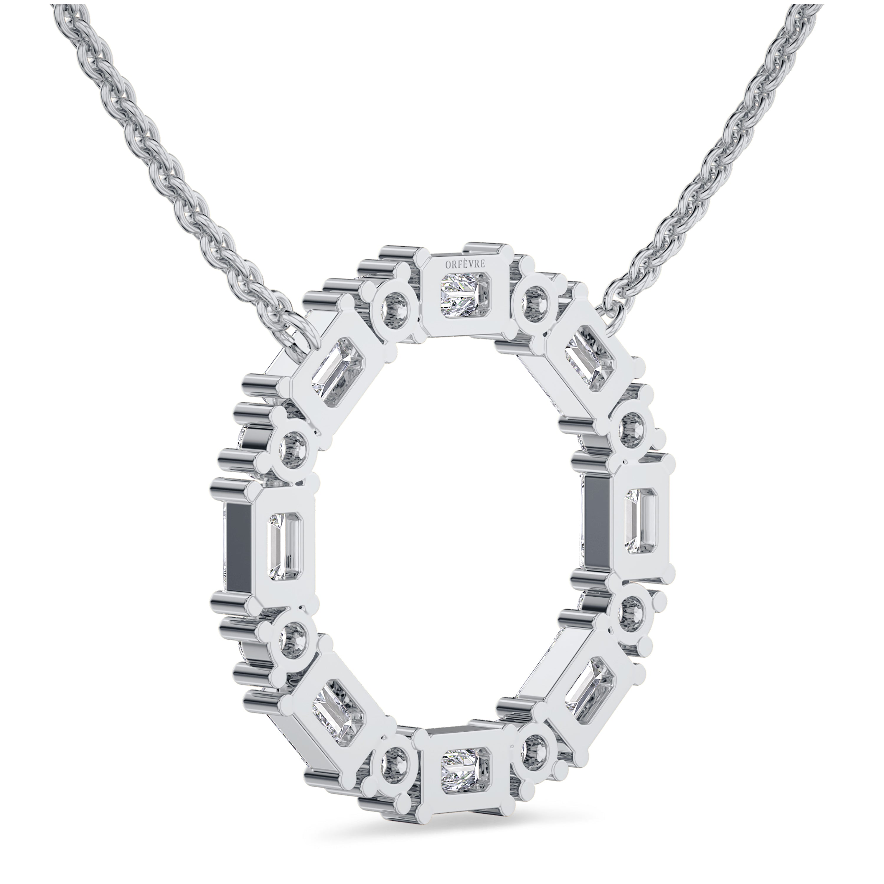 orbit diamond necklace in 0.97 carats, 18K white gold, FG color and VS-SI clarity