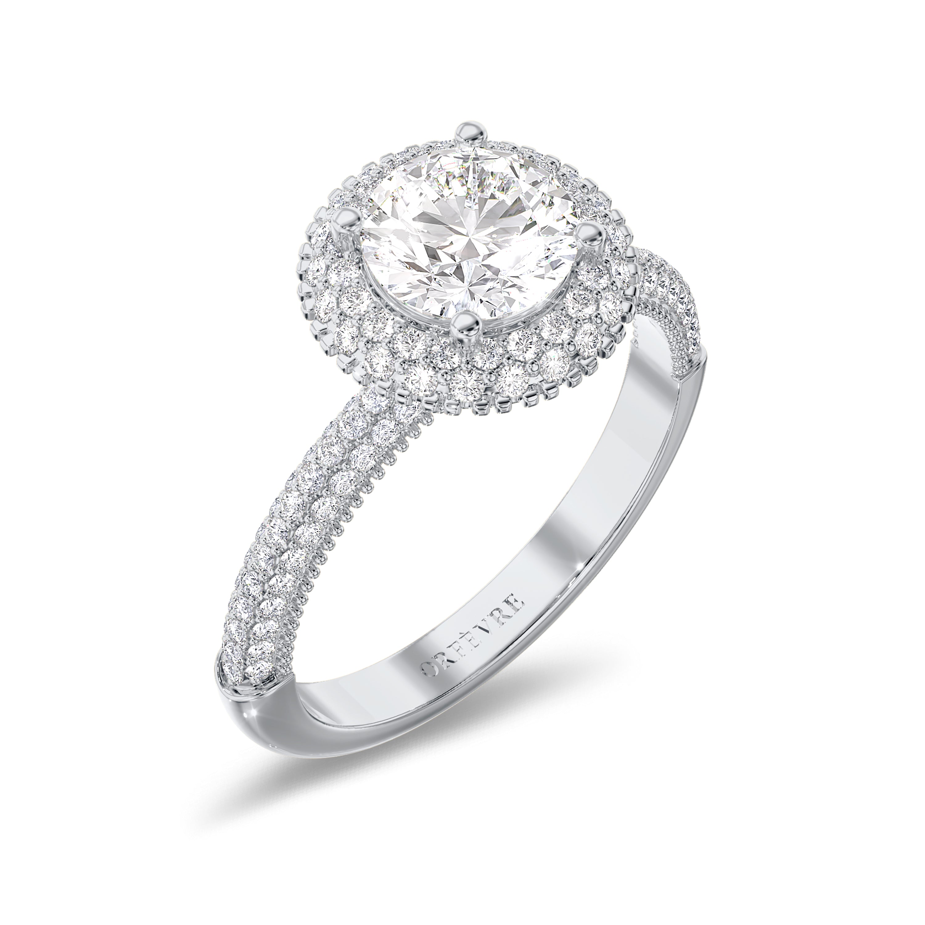 Halo engagement ring in 1.59 carats, F color, VS1 clarity, white gold #gold_white