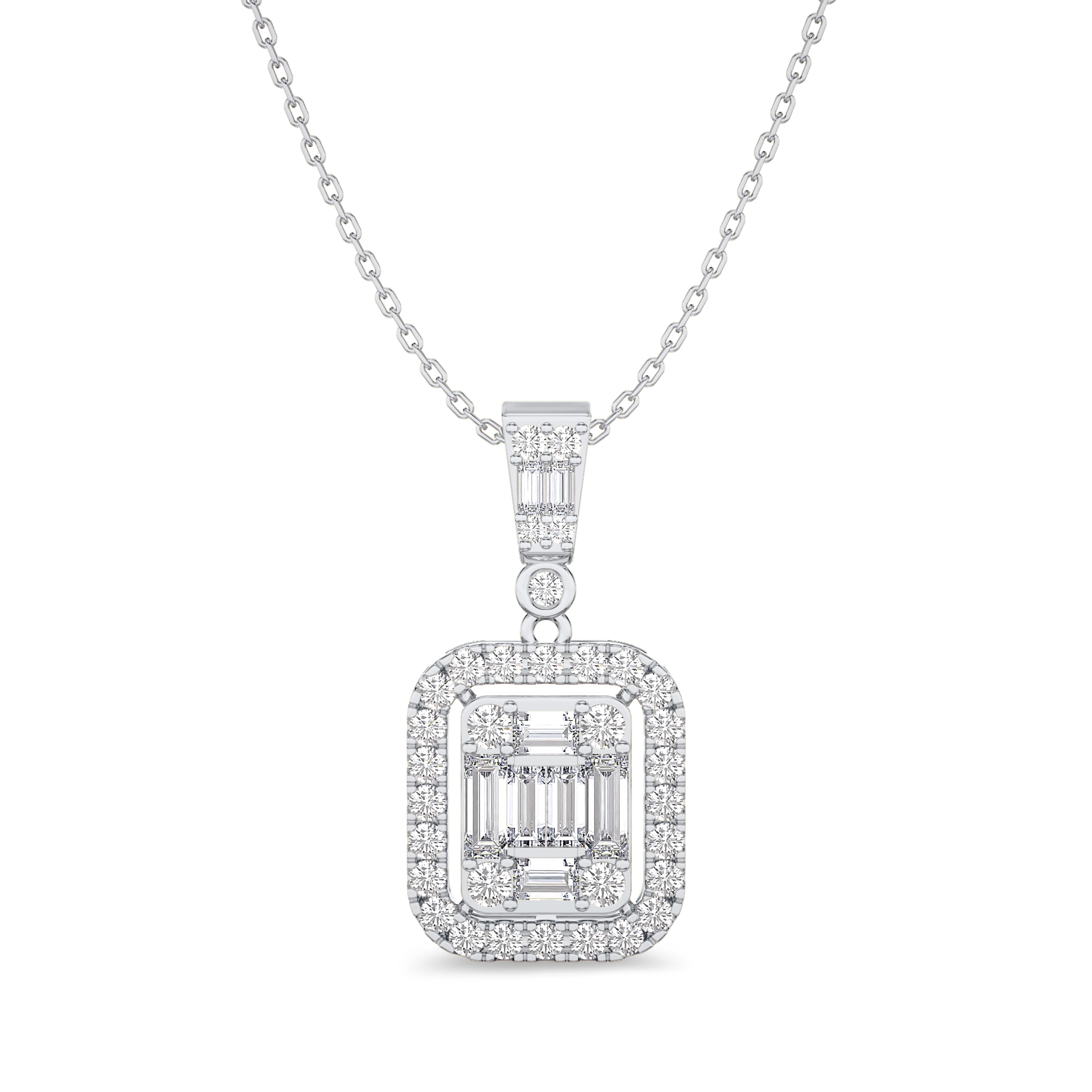 18k baguette and round diamond necklace in white gold, FG color and SI clarity, 0.34 carat #gold_white