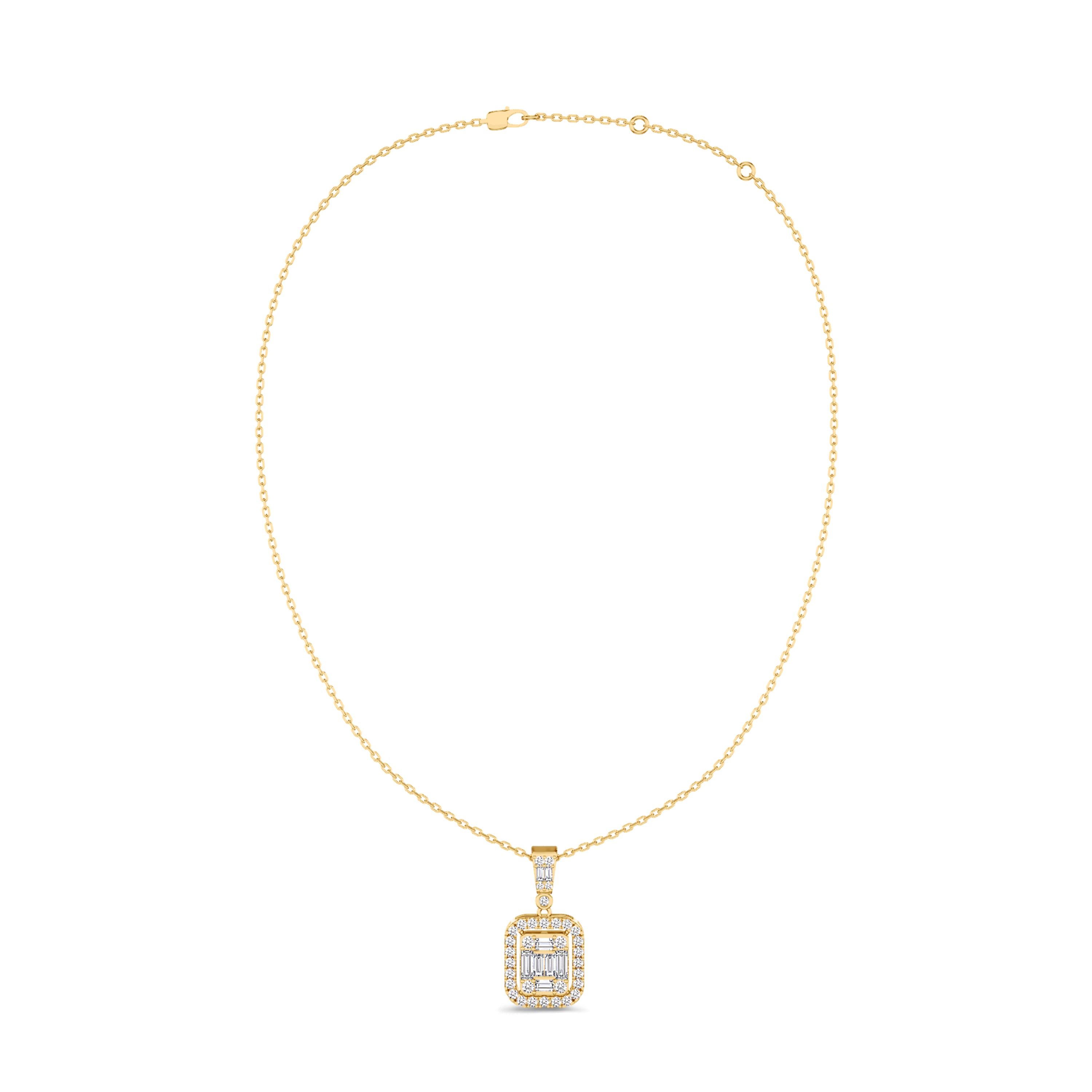 18k baguette and round diamond necklace in yellow gold, FG color and SI clarity, 0.34 carat #gold_yellow